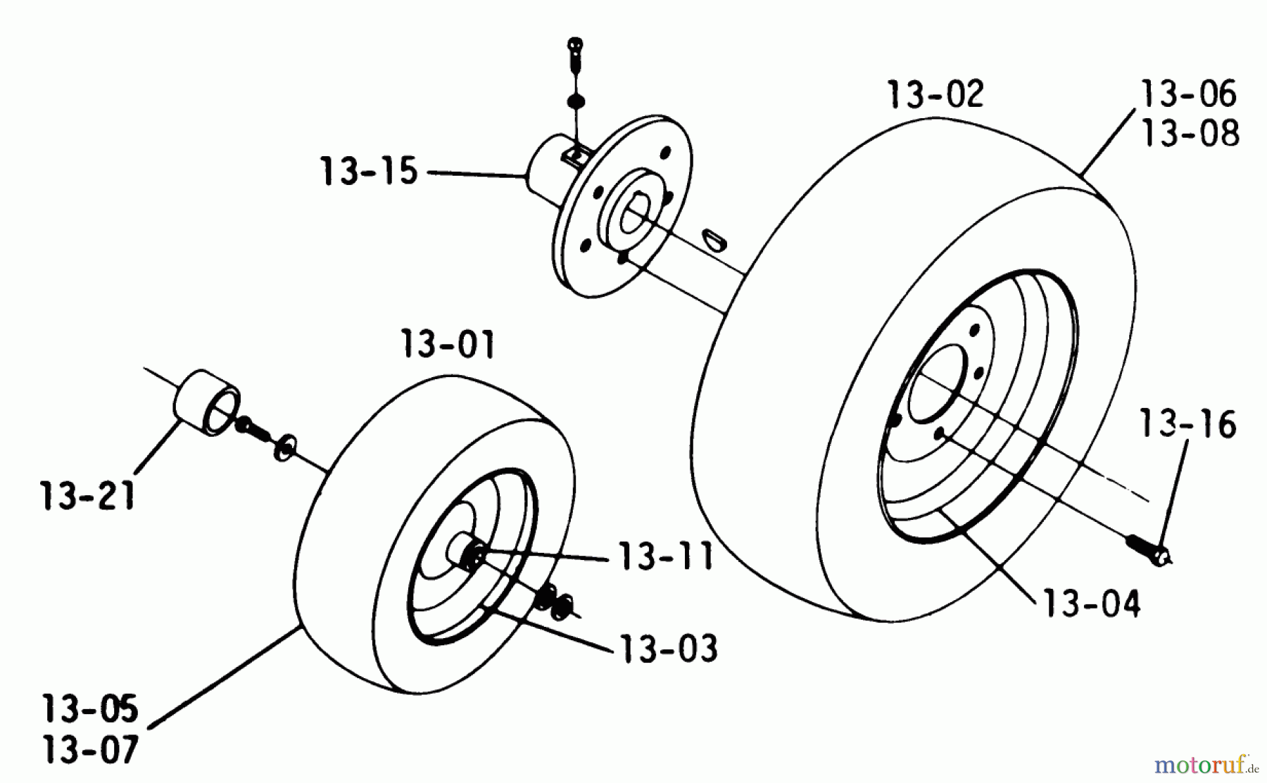  Toro Neu Mowers, Lawn & Garden Tractor Seite 1 1-0141 (B-80) - Toro B-80 4-Speed Tractor, 1975 B-100 PARTS MANUAL 13.000 WHEELS AND TIRES (FIG. 13)