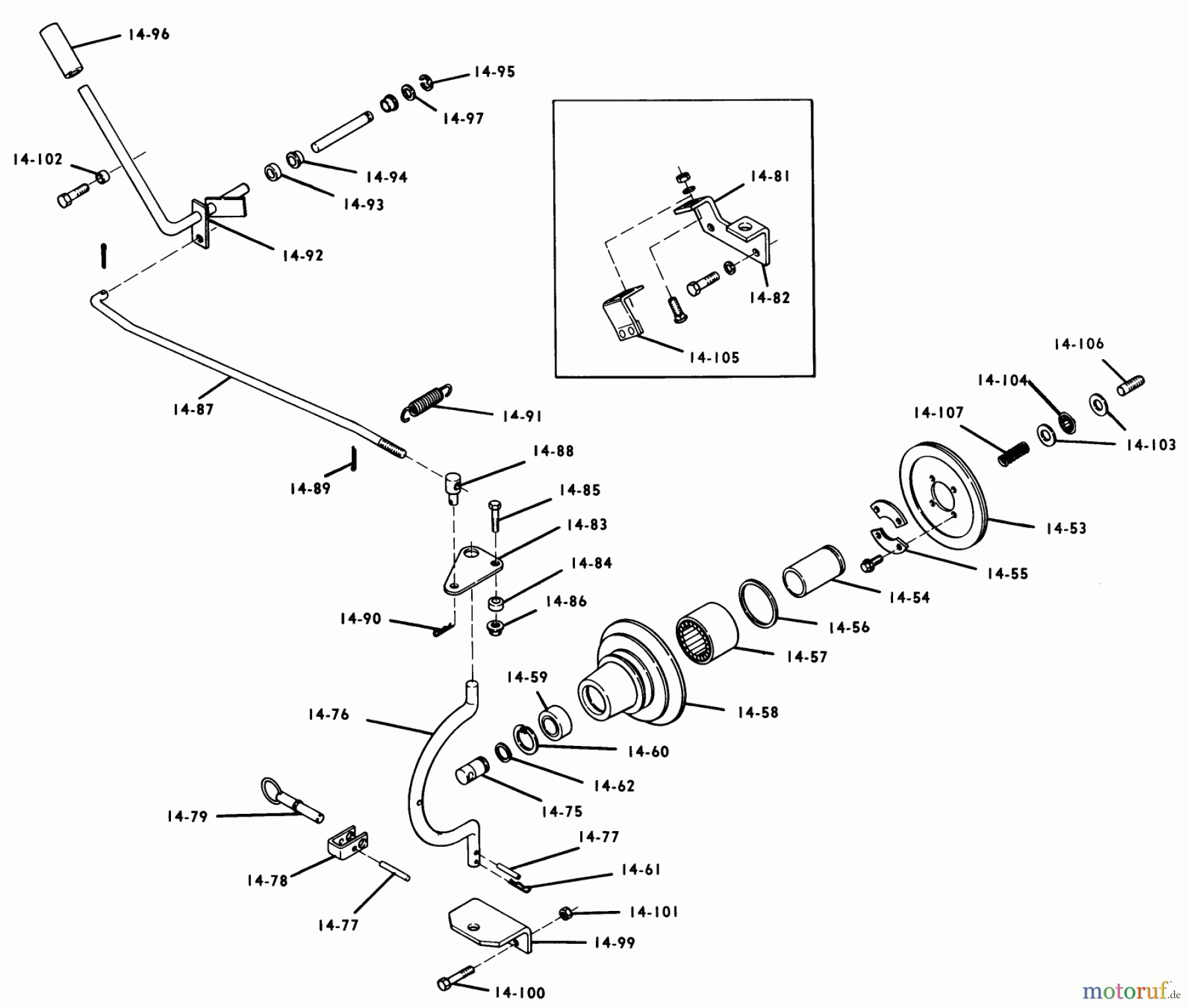 Toro Neu Mowers, Lawn & Garden Tractor Seite 1 1-0141 (B-80) - Toro B-80 4-Speed Tractor, 1975 B-100 PARTS MANUAL 14.050 MANUAL P.T.O. (FIG. 14B)
