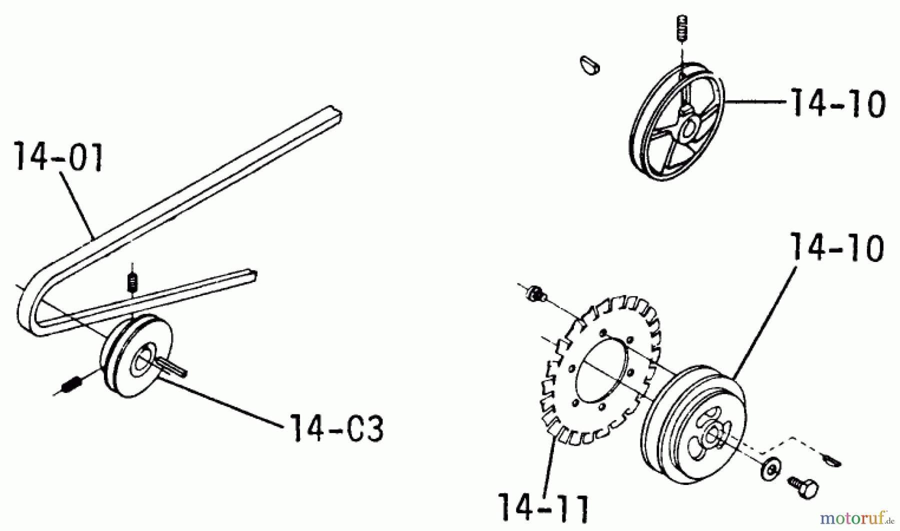Toro Neu Mowers, Lawn & Garden Tractor Seite 1 1-0150 (CG-8) - Toro 800 Special Tractor, 1971 DRIVE BELTS & PULLEYS (PLATE 14.1)