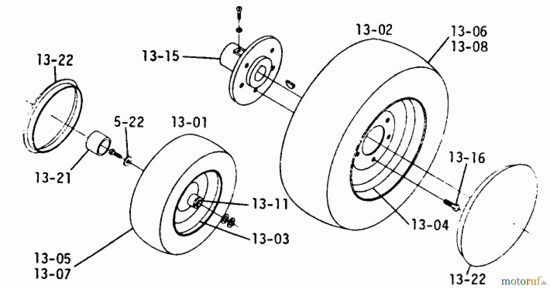 Toro Neu Mowers, Lawn & Garden Tractor Seite 1 1-0150 (CG-8) - Toro 800 Special Tractor, 1971 WHEELS AND TIRES (PLATE 13.1)