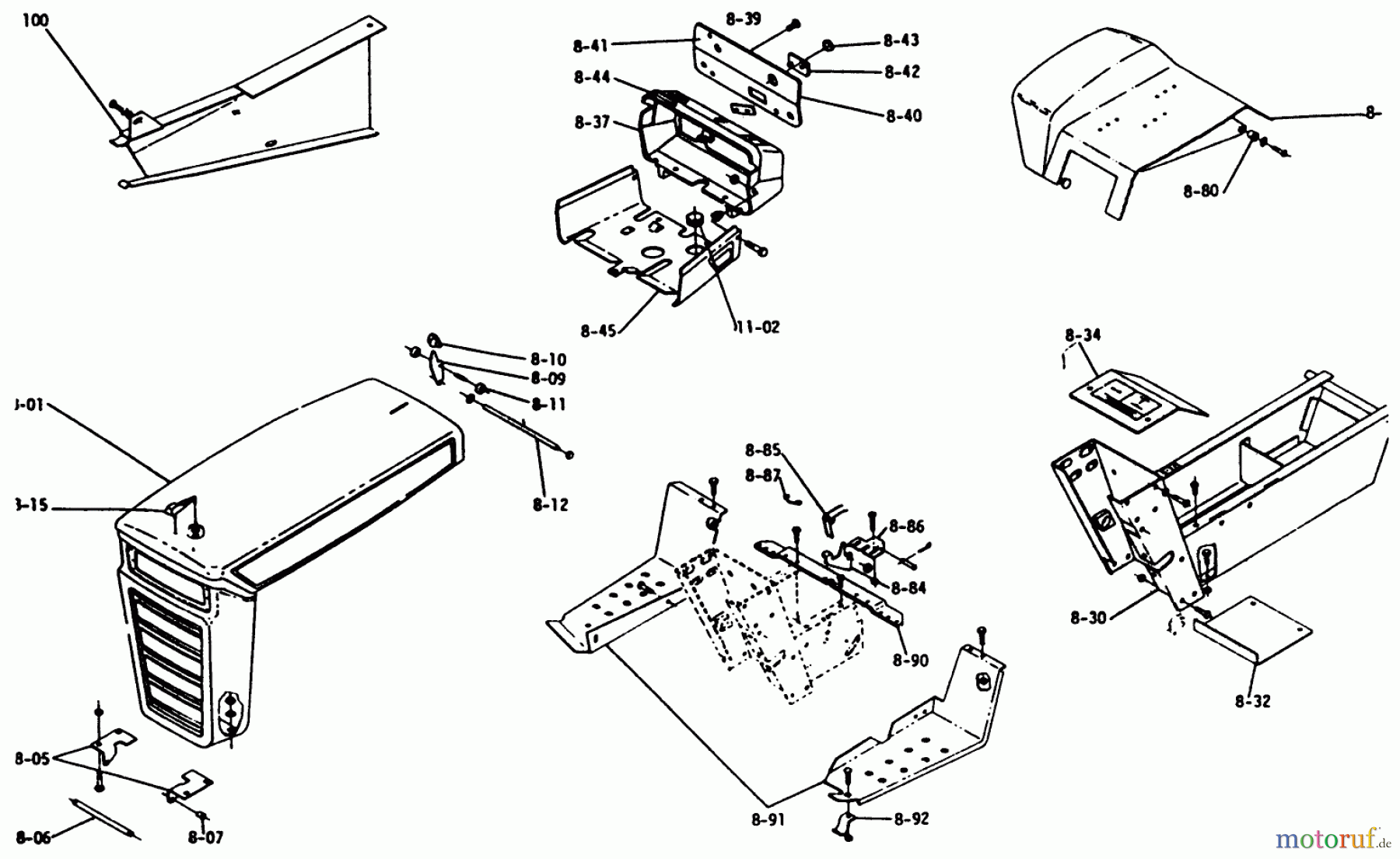 Toro Neu Mowers, Lawn & Garden Tractor Seite 1 1-0300 - Toro Raider 10 Tractor, 1971 SHEET METAL AND COVERS (PLATE 8.1)