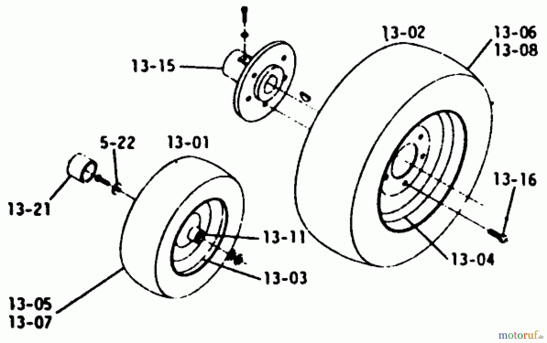 Toro Neu Mowers, Lawn & Garden Tractor Seite 1 1-0300 - Toro Raider 10 Tractor, 1971 WHEELS AND TIRES (PLATE 13.1)