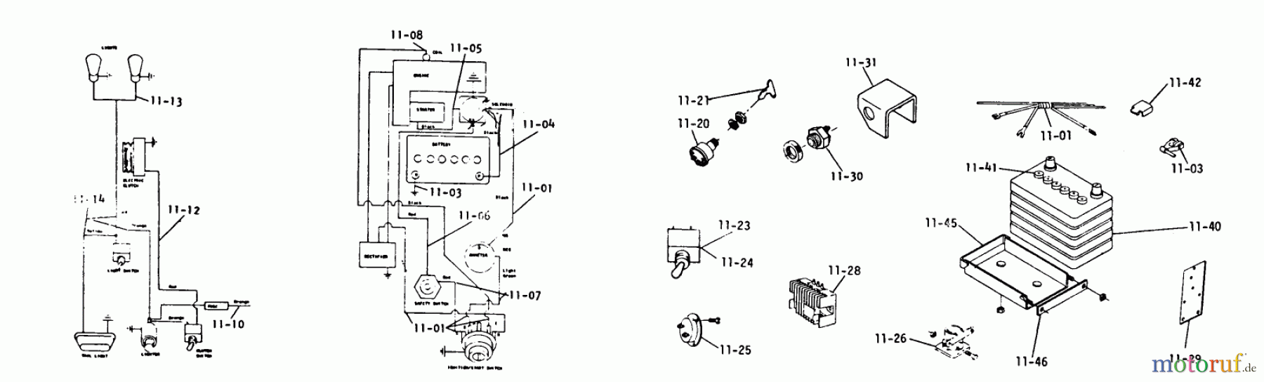 Toro Neu Mowers, Lawn & Garden Tractor Seite 1 1-0301 - Toro Raider 10 Tractor, 1972 11.000 ELECTRICAL SYSTEM (PLATE 11.1)