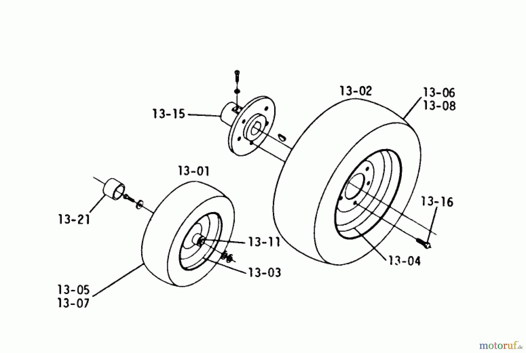 Toro Neu Mowers, Lawn & Garden Tractor Seite 1 1-0301 - Toro Raider 10 Tractor, 1972 13.000 WHEELS AND TIRES (PLATE 13.1)