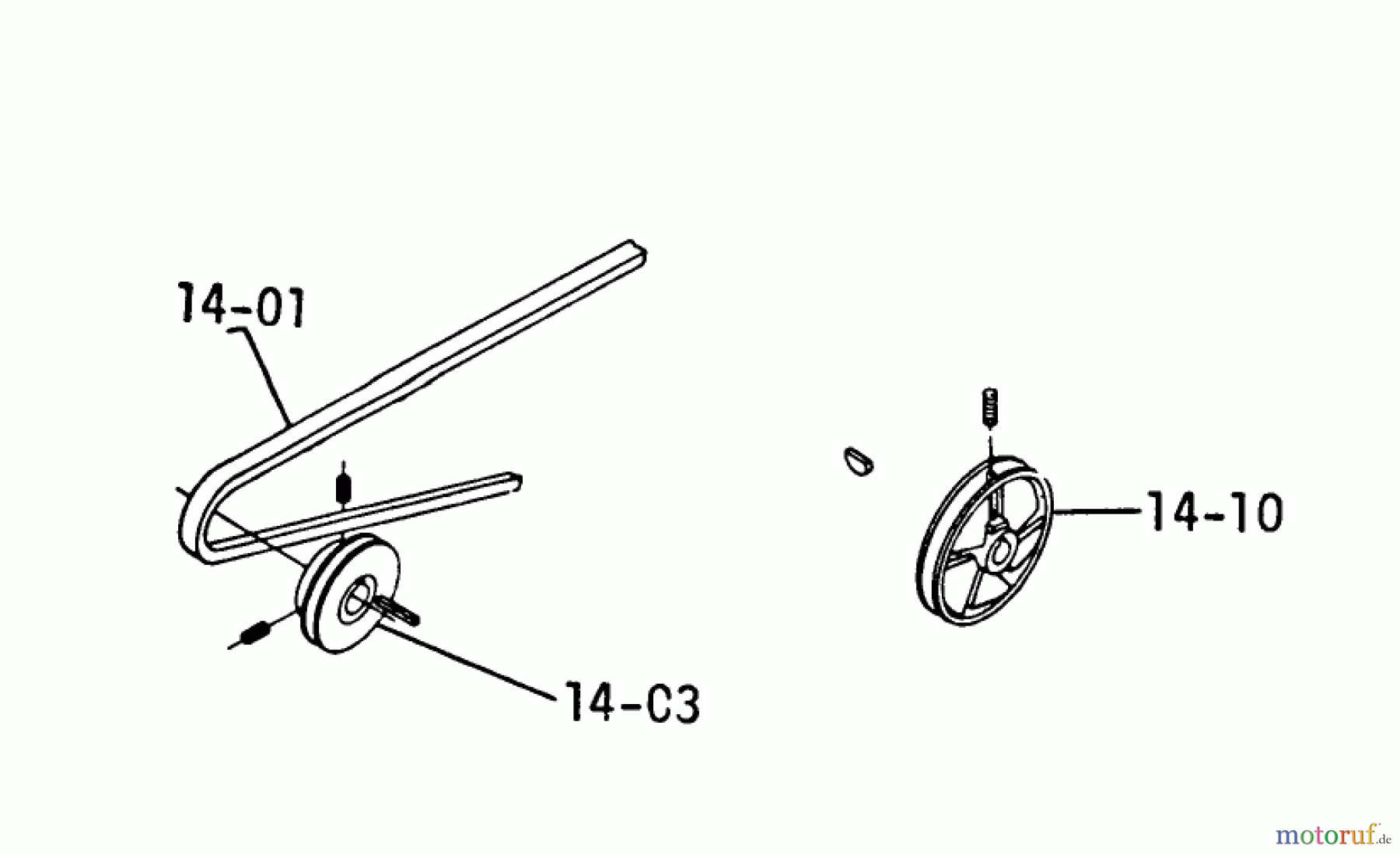 Toro Neu Mowers, Lawn & Garden Tractor Seite 1 1-0301 - Toro Raider 10 Tractor, 1972 14.000 DRIVE BELTS, PULLEYS (PLATE 14.1)