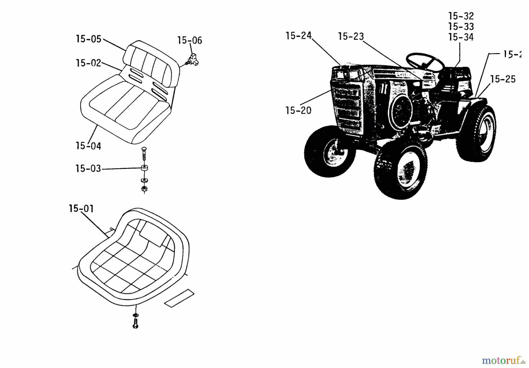 Toro Neu Mowers, Lawn & Garden Tractor Seite 1 1-0301 - Toro Raider 10 Tractor, 1972 15.000 SEATS, DECALS, MISC. TRIM(PLATE 15.1)