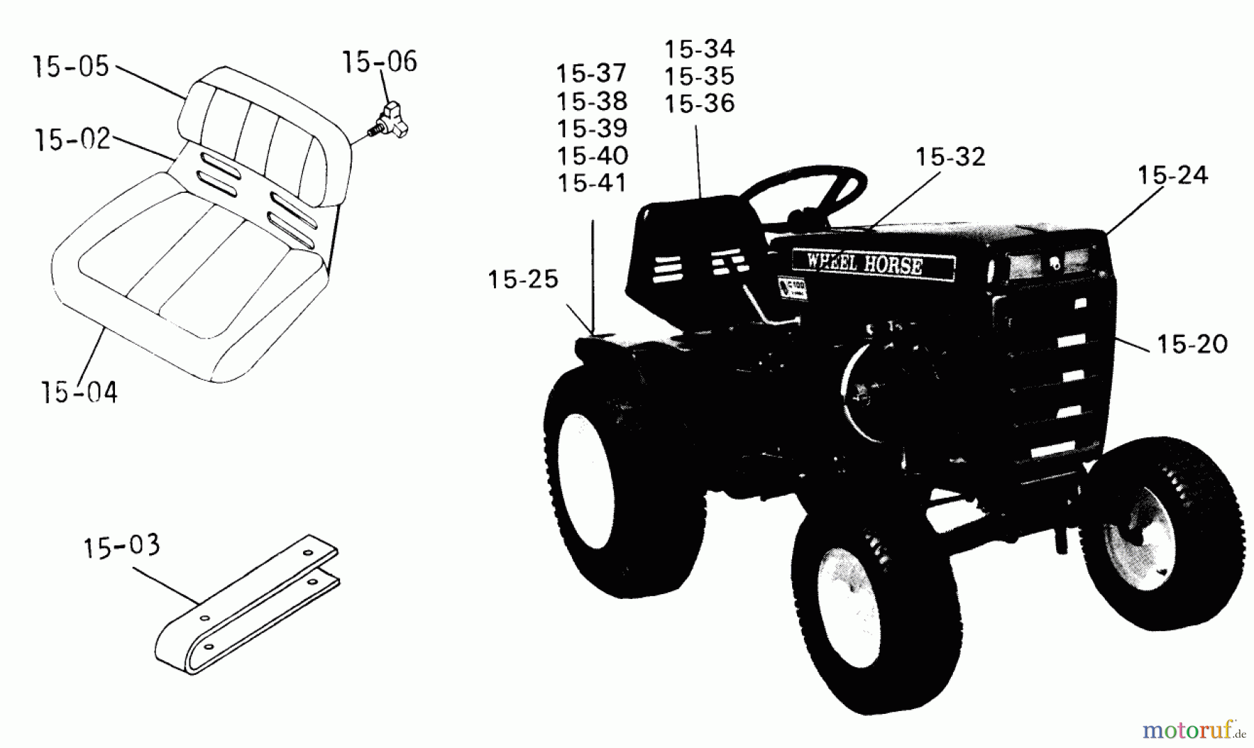 Toro Neu Mowers, Lawn & Garden Tractor Seite 1 1-0390 (C-100) - Toro C-100 8-Speed Tractor, 1974 SEATS, DECALS, MISC. TRIM