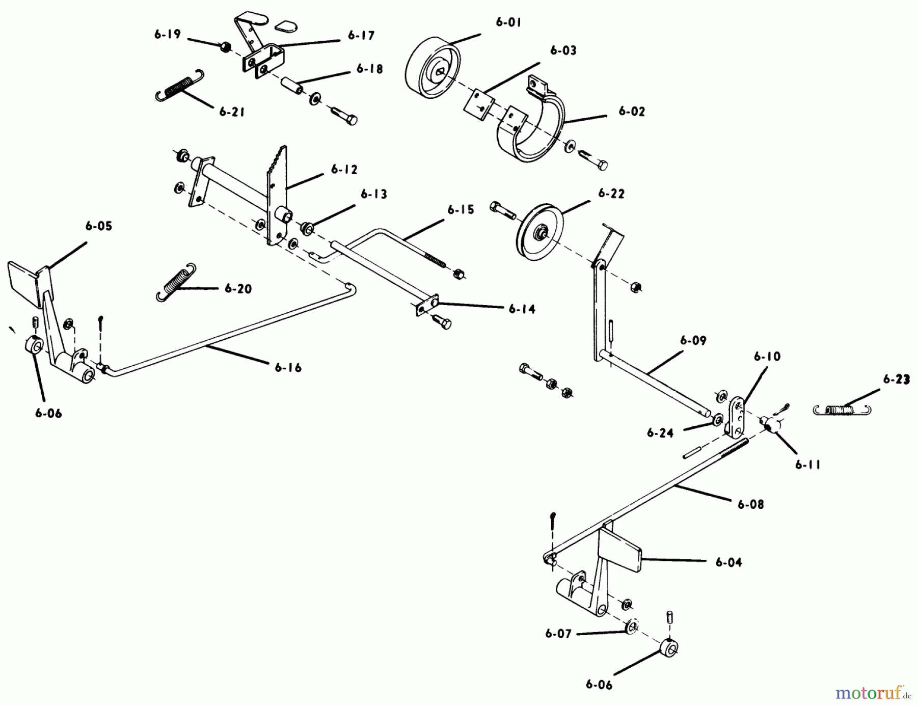  Toro Neu Mowers, Lawn & Garden Tractor Seite 1 1-0396 (C-120) - Toro C-120 8-Speed Tractor, 1975 6.000 BRAKE/CLUTCH LINKAGE (FIG. 6)