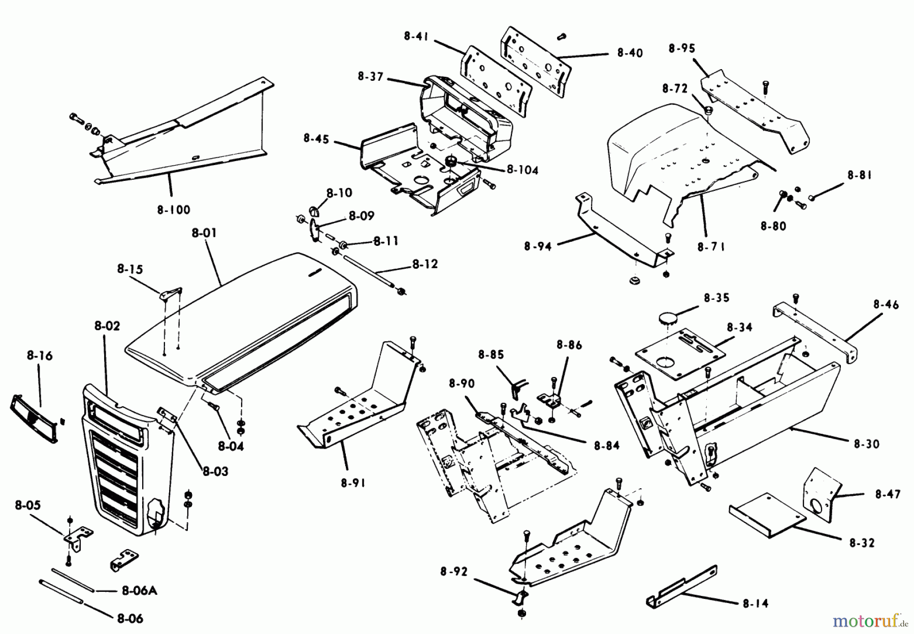 Toro Neu Mowers, Lawn & Garden Tractor Seite 1 1-0396 (C-120) - Toro C-120 8-Speed Tractor, 1975 8.000 SHEET METAL AND COVERS