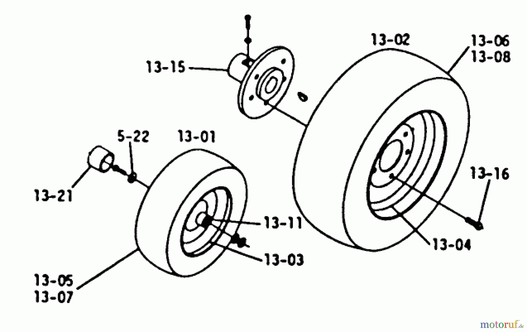 Toro Neu Mowers, Lawn & Garden Tractor Seite 1 1-0465 - Toro 12 hp Automatic Tractor, 1973 PART LIST FOR 13.000 WHEELS AND TIRES (PLATE 13.1)