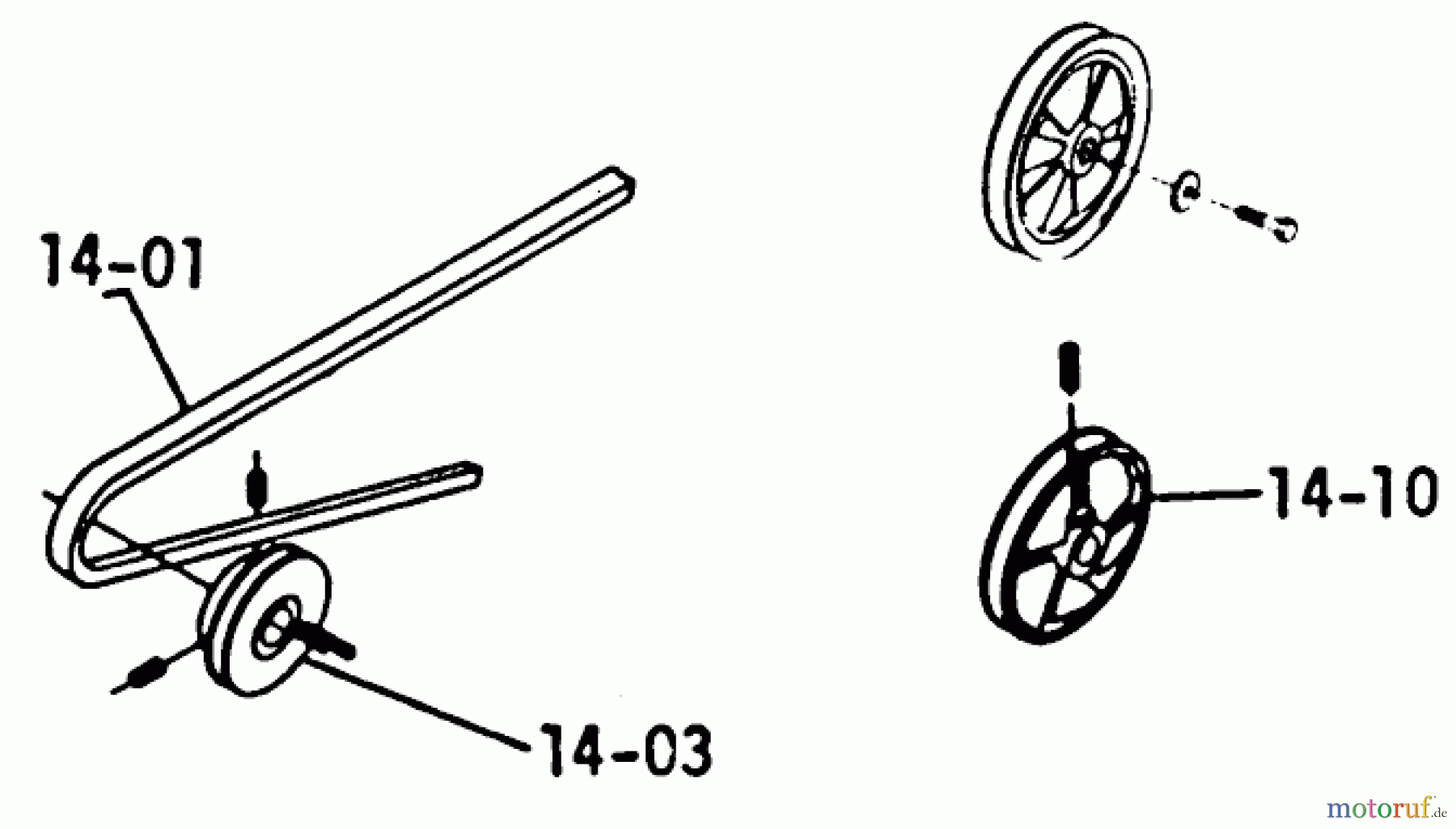 Toro Neu Mowers, Lawn & Garden Tractor Seite 1 1-0430 - Toro 14 hp Automatic Tractor, 1973 PARTS LIST FOR 14.000 DRIVE BELTS AND PULLEYS (PLATE 14.1)