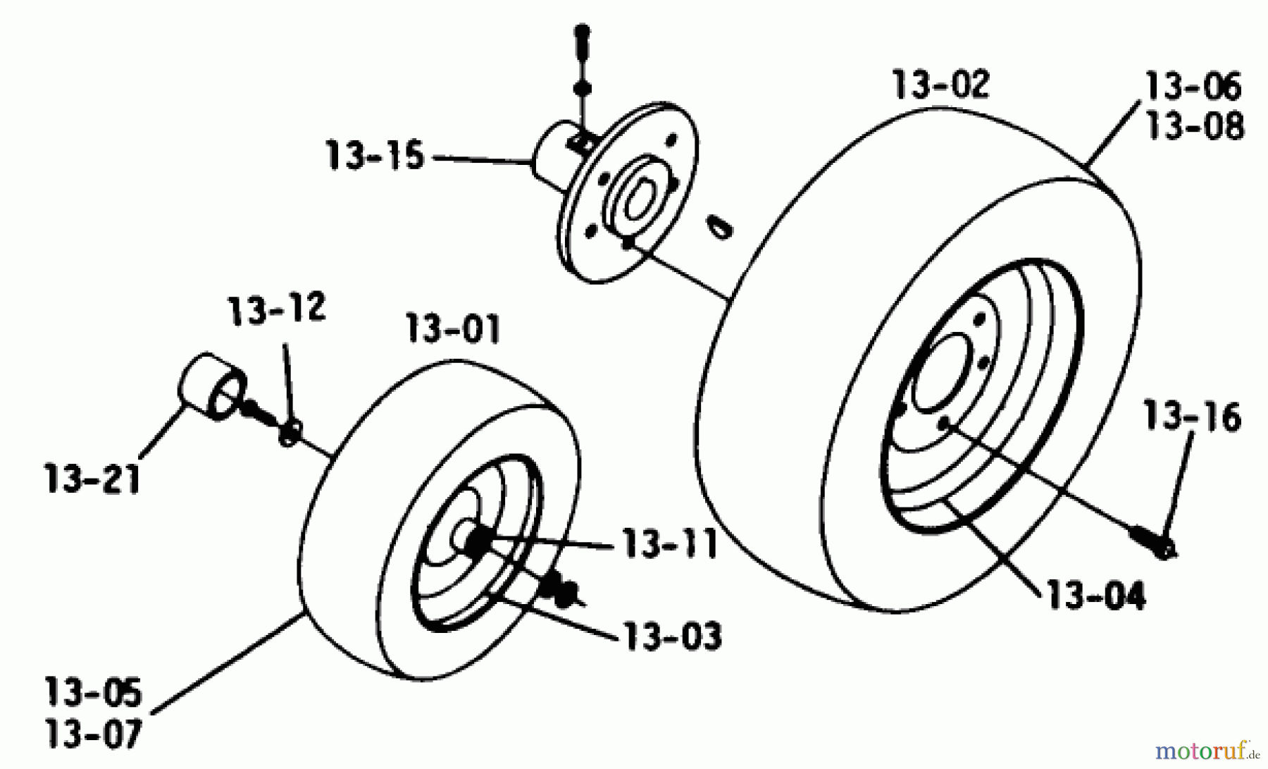Toro Neu Mowers, Lawn & Garden Tractor Seite 1 1-0495 (C-120) - Toro C-120 Automatic Tractor, 1974 13.000 WHEELS AND TLRES (PLATE 13.1)