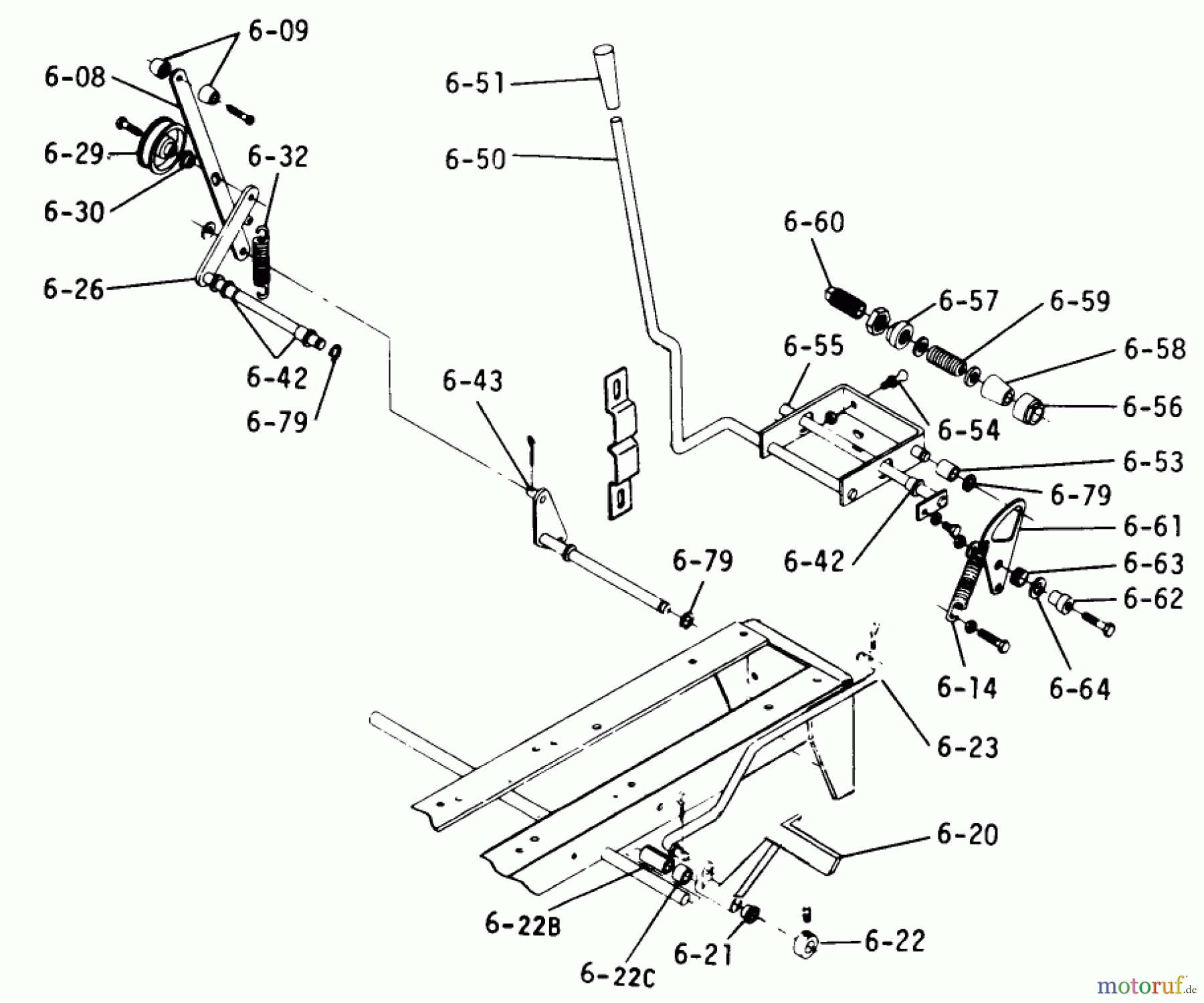  Toro Neu Mowers, Lawn & Garden Tractor Seite 1 1-0510 (B-100) - Toro B-100 Automatic Tractor, 1974 6.050 BRAKE CLUTCH SPEED CONTROL LINKAGE (PLATE 6.5)