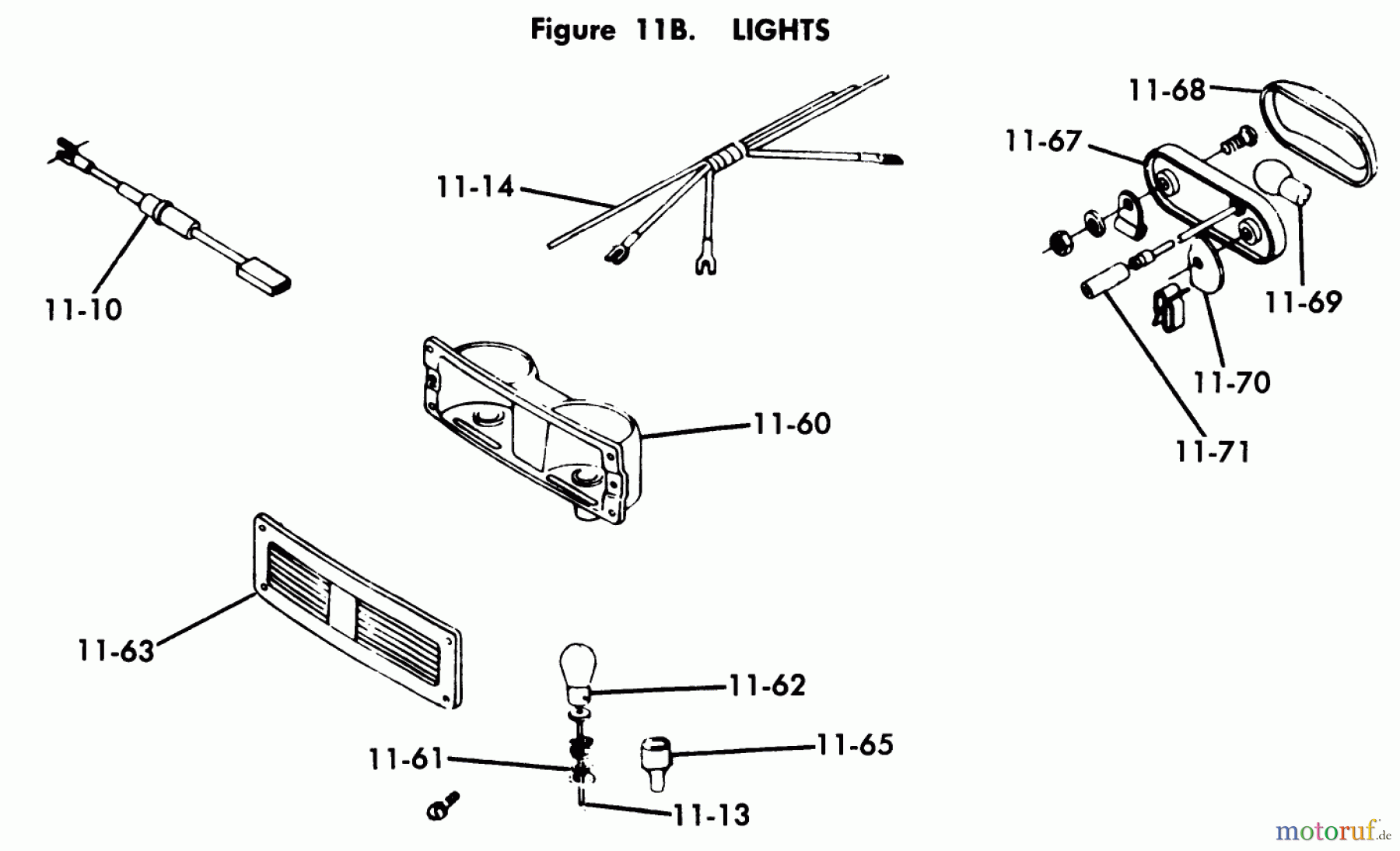 Toro Neu Mowers, Lawn & Garden Tractor Seite 1 1-0481 (C-160) - Toro C-160 Automatic Tractor, 1975 11.060 LIGHTS (FIG. 11B)