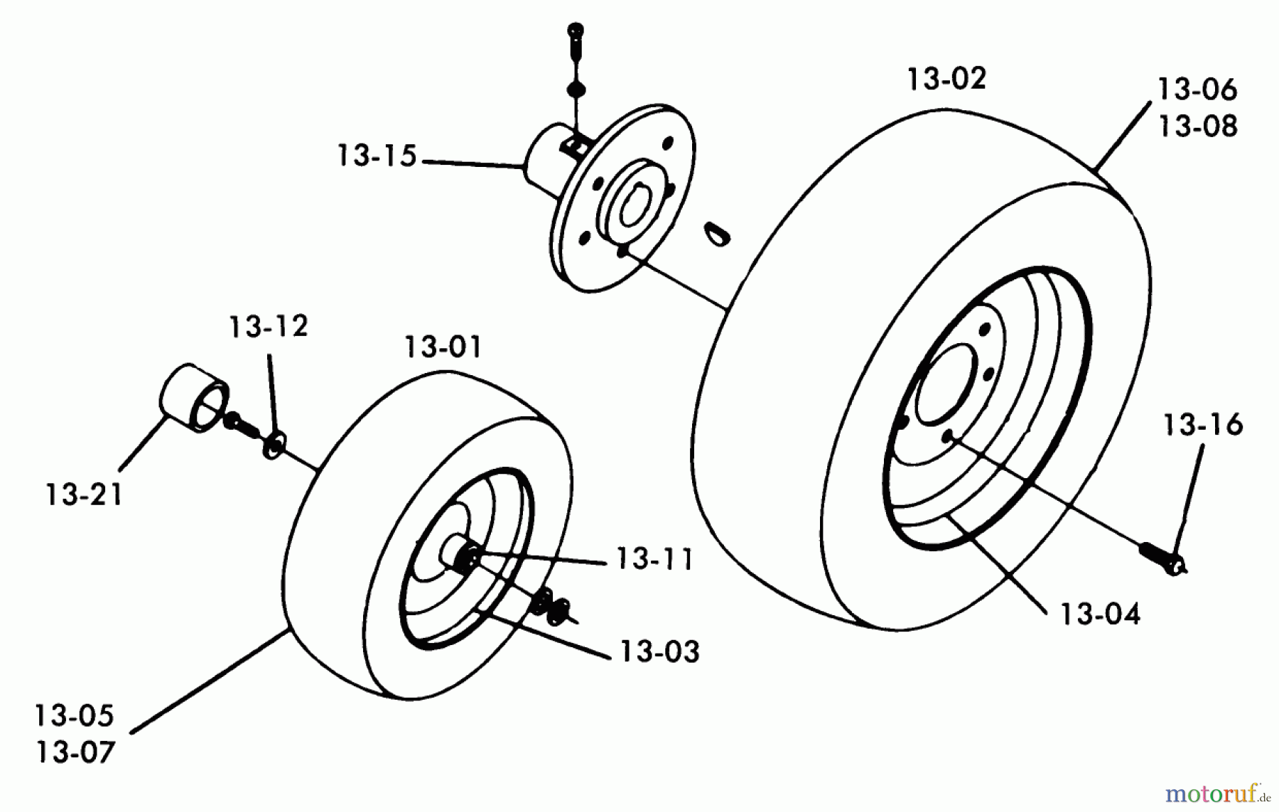  Toro Neu Mowers, Lawn & Garden Tractor Seite 1 1-0481 (C-160) - Toro C-160 Automatic Tractor, 1975 13.000 WHEELS AND TIRES (FIG. 13)