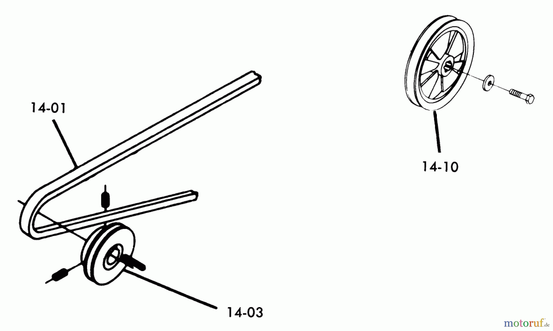 Toro Neu Mowers, Lawn & Garden Tractor Seite 1 1-0481 (C-160) - Toro C-160 Automatic Tractor, 1975 14.000 DRIVE BELTS AND PULLEYS (FIG. 14A)