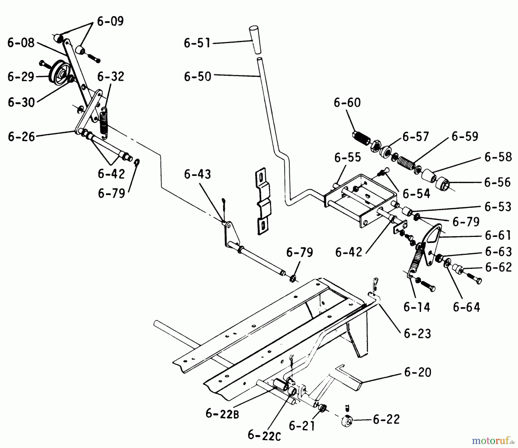 Toro Neu Mowers, Lawn & Garden Tractor Seite 1 1-0481 (C-160) - Toro C-160 Automatic Tractor, 1975 6.050 BRAKE, CLUTCH, SPEED CONTROL LINKAGE (FIG. 6)