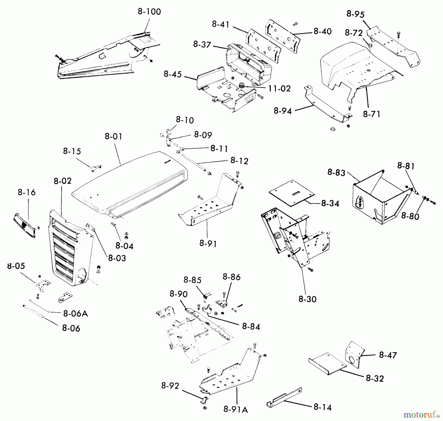Toro Neu Mowers, Lawn & Garden Tractor Seite 1 1-0511 (B-100) - Toro B-100 Automatic Tractor, 1975 SHEET METAL AND COVERS