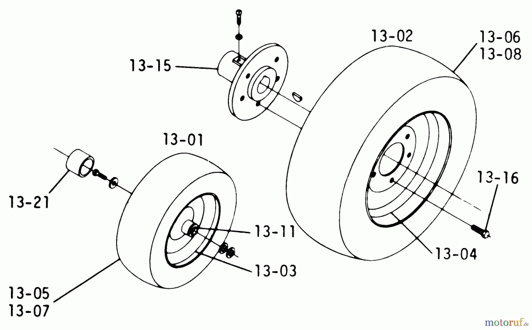 Toro Neu Mowers, Lawn & Garden Tractor Seite 1 1-0511 (B-100) - Toro B-100 Automatic Tractor, 1975 WHEELS AND TIRES