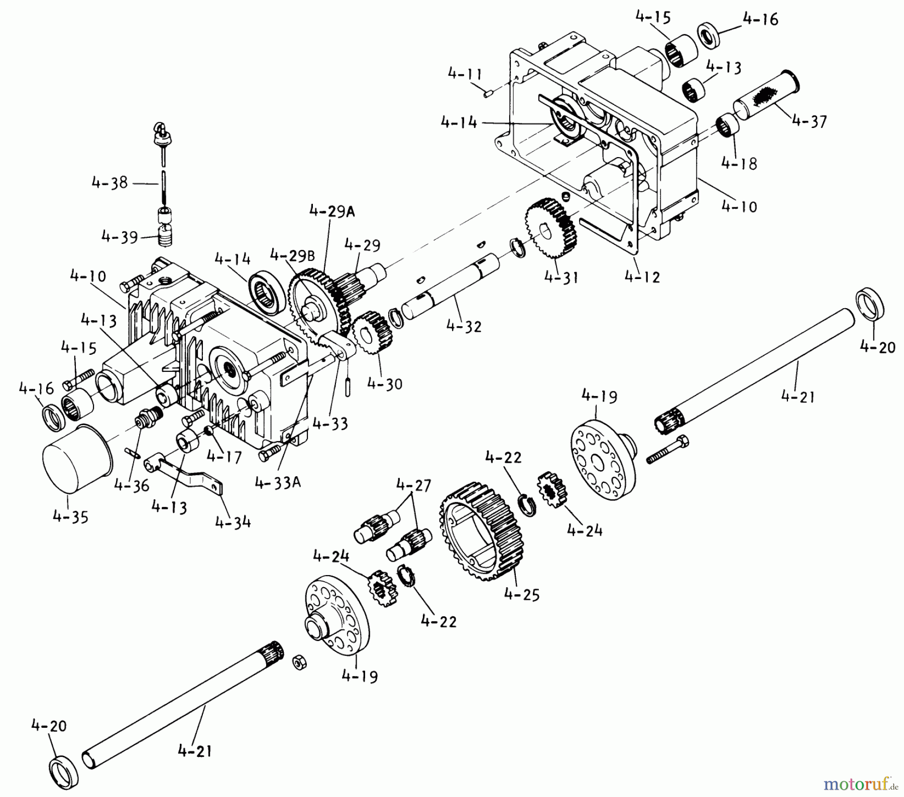 Toro Neu Mowers, Lawn & Garden Tractor Seite 1 1-0650 (D-160) - Toro D-160 Automatic Tractor, 1974 TRANSAXLE - COMPONENT PARTS (PLATE 4.010)