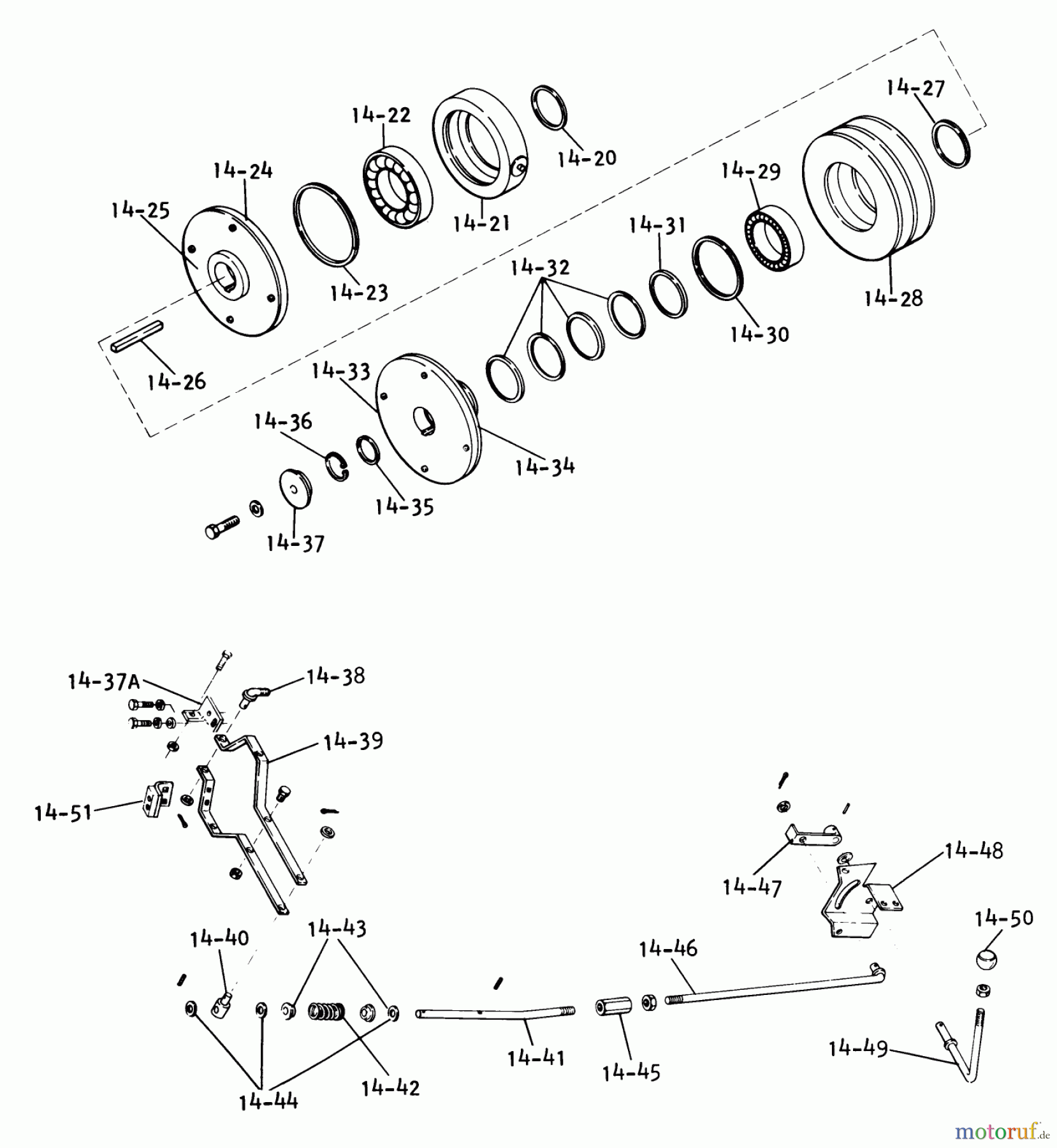 Toro Neu Mowers, Lawn & Garden Tractor Seite 1 1-0651 (D-160) - Toro D-160 Automatic Tractor, 1975 14.020 P.T.O. CLUTCH (FIG. 14A)