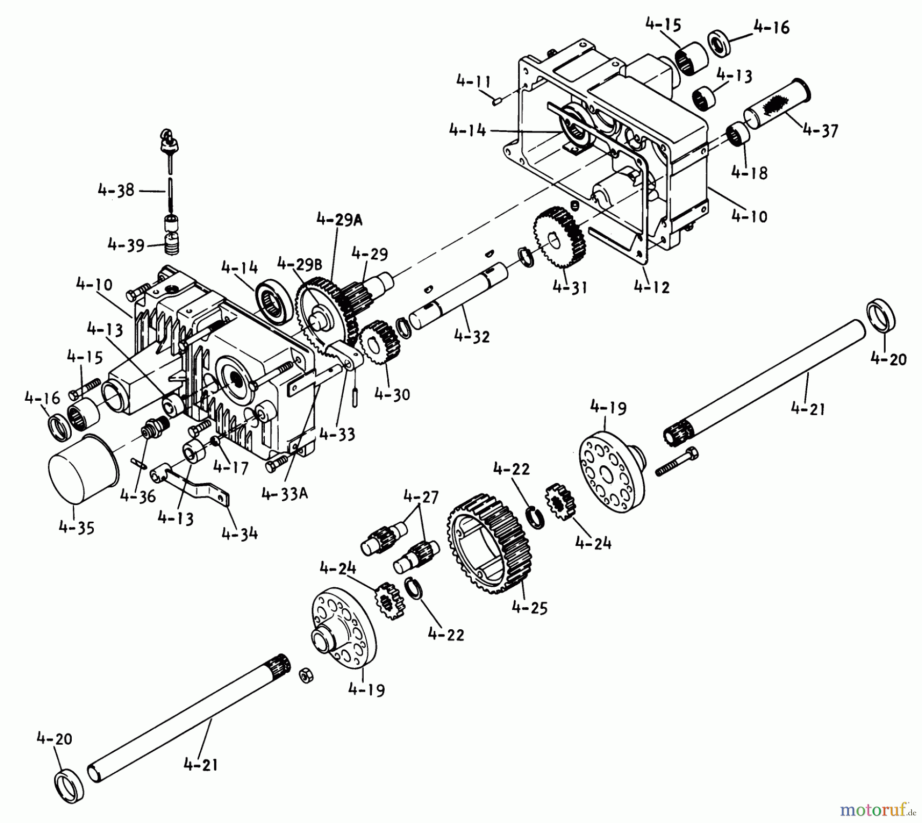 Toro Neu Mowers, Lawn & Garden Tractor Seite 1 1-0651 (D-160) - Toro D-160 Automatic Tractor, 1975 4.010 TRANSAXLE-COMPONENT PARTS (FIG. 4A)