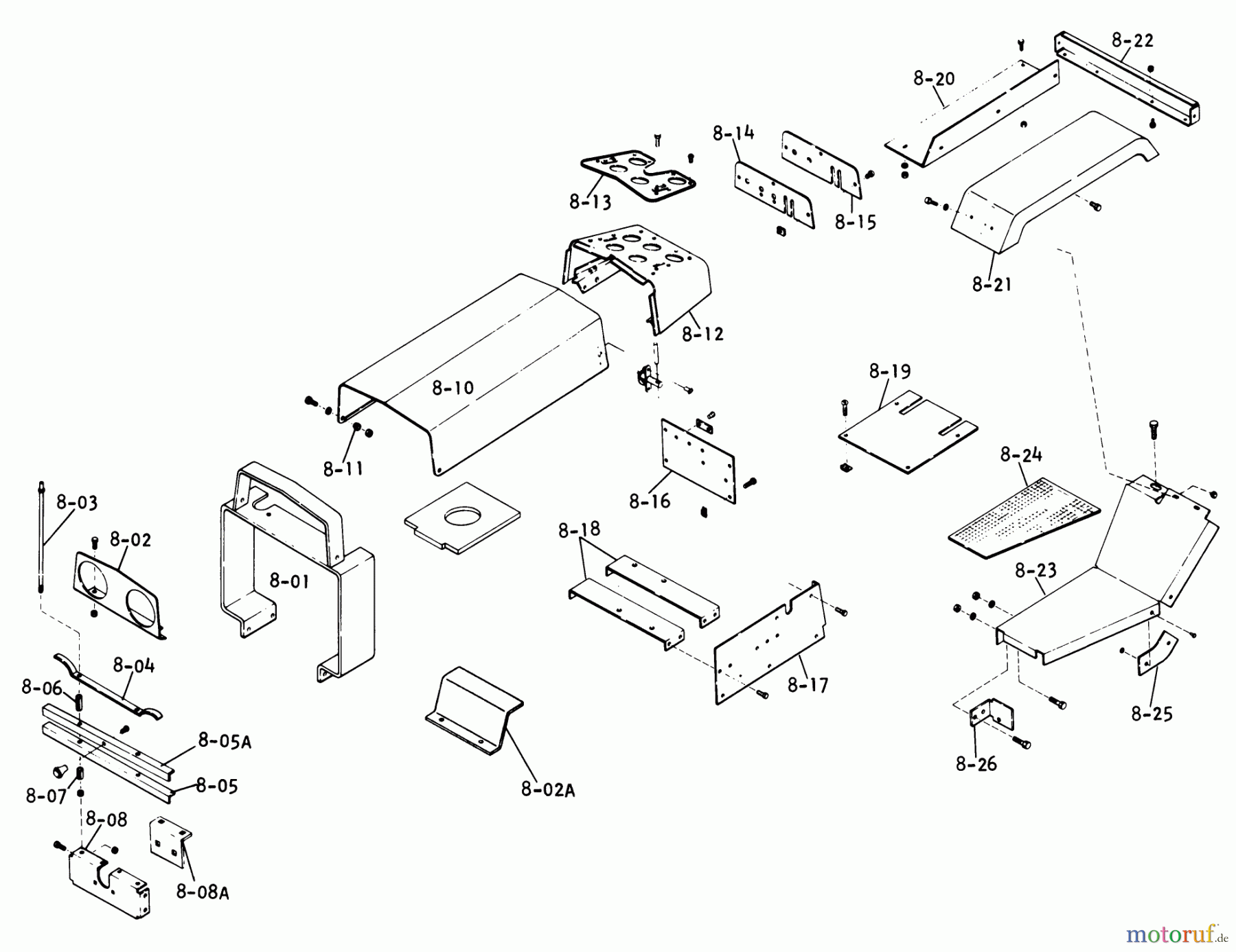  Toro Neu Mowers, Lawn & Garden Tractor Seite 1 1-0651 (D-160) - Toro D-160 Automatic Tractor, 1975 8.000 SHEET METAL AND COVERS (FIG. 8)