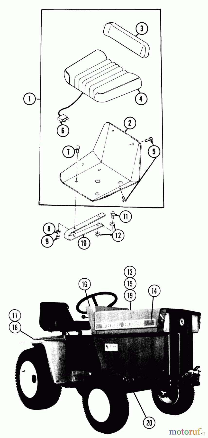 Toro Neu Mowers, Lawn & Garden Tractor Seite 1 1-0720 (B-145) - Toro B-145 Elec-Trak, 1975 SEAT, DECALS, MISC. TRIM
