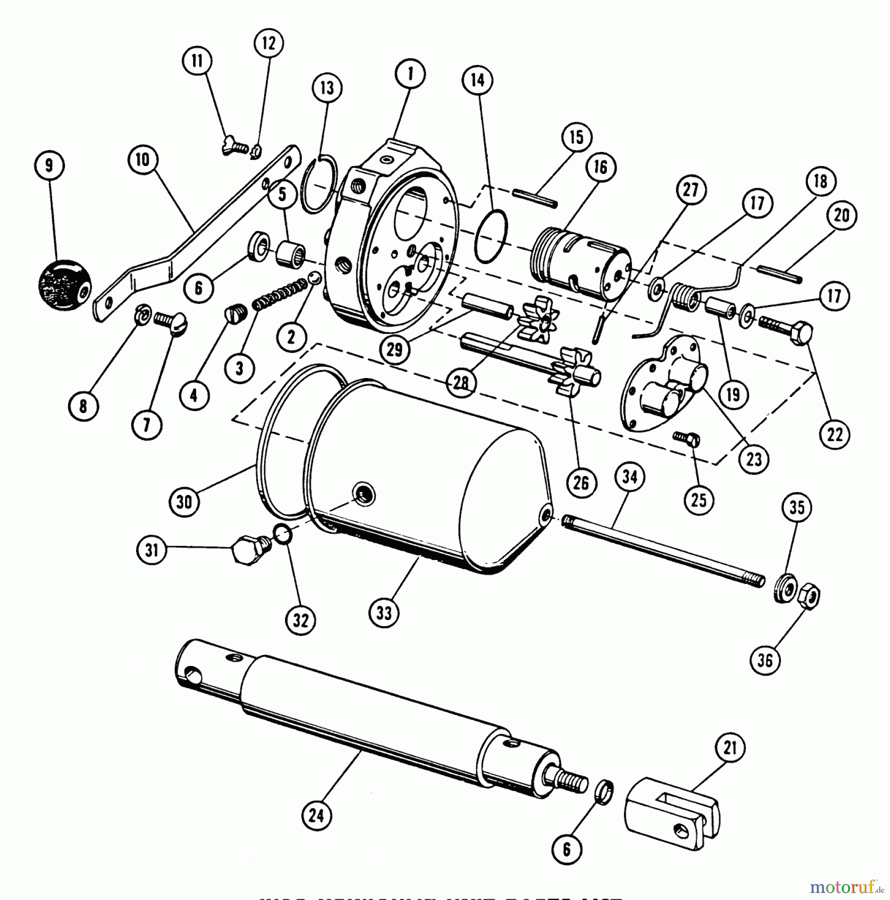 Toro Neu Mowers, Lawn & Garden Tractor Seite 1 1054 - Toro 1054 Tractor, 1964 1054 HYDRAULIC UNIT PARTS LIST