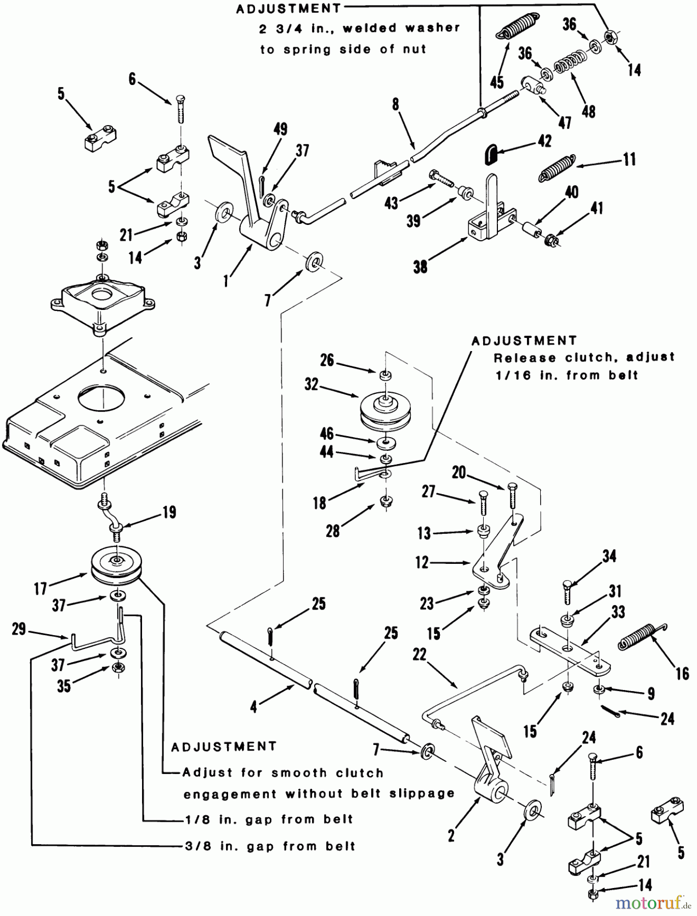  Toro Neu Mowers, Lawn & Garden Tractor Seite 1 12-16BP01 (B-165) - Toro B-165 Twin 5-Speed Tractor, 1983 BRAKE AND CLUTCH LINKAGE-5-SPEED MODELS