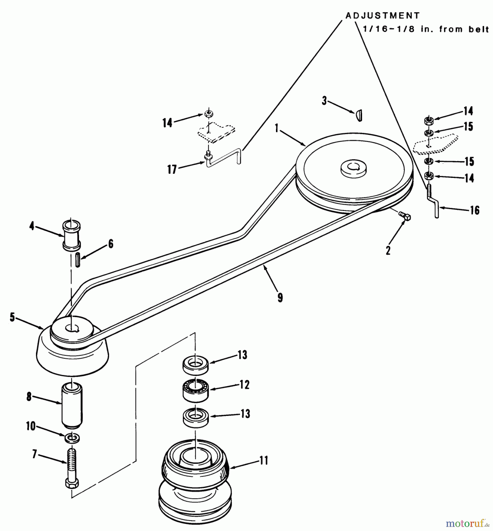  Toro Neu Mowers, Lawn & Garden Tractor Seite 1 12-16BP01 (B-165) - Toro B-165 Twin 5-Speed Tractor, 1983 DRIVE BELT AND PULLEYS-5 SPEED MODELS