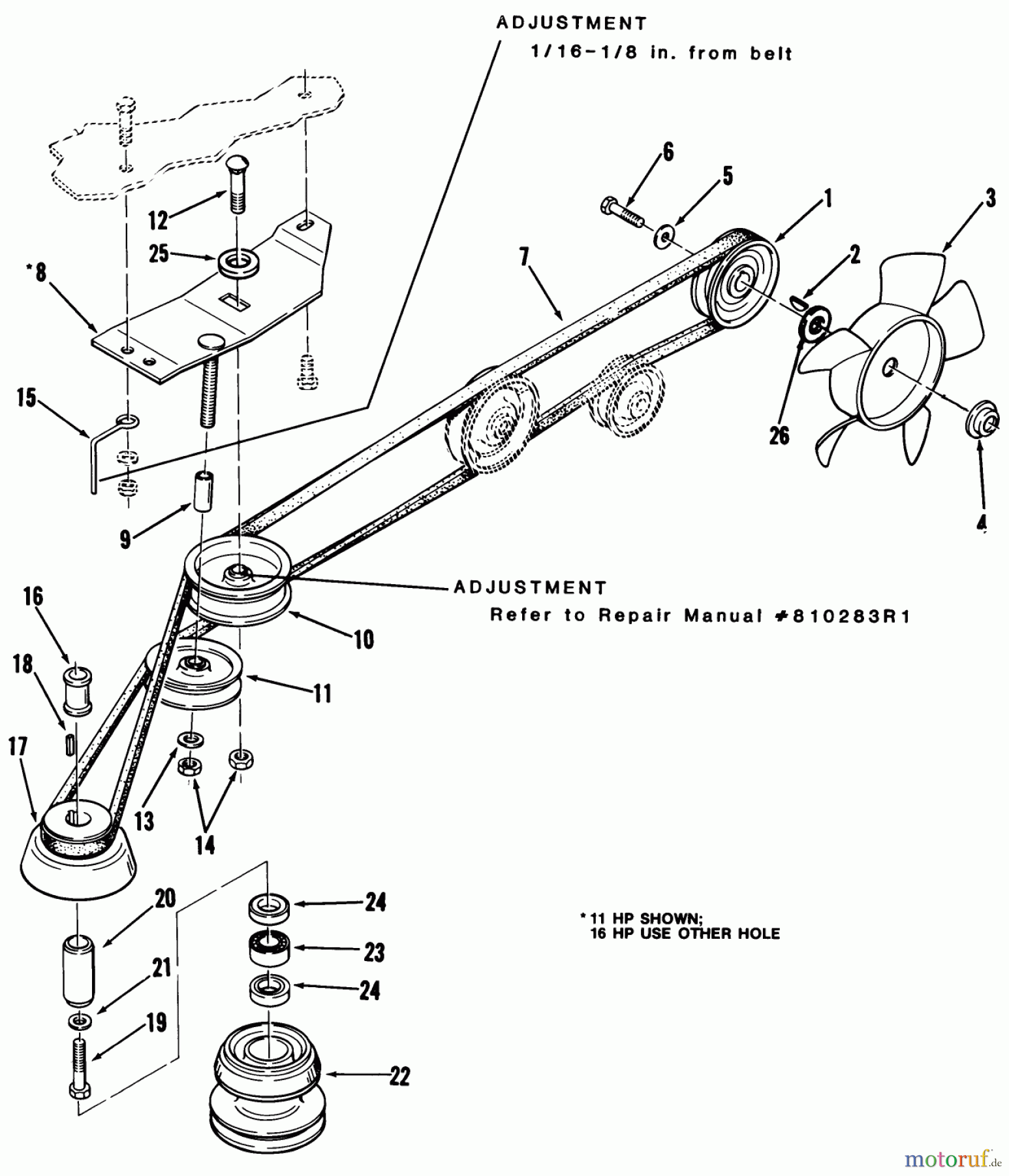 Toro Neu Mowers, Lawn & Garden Tractor Seite 1 12-16BP01 (B-165) - Toro B-165 Twin 5-Speed Tractor, 1983 DRIVE BELT AND PULLEYS-AUTOMATIC MODELS