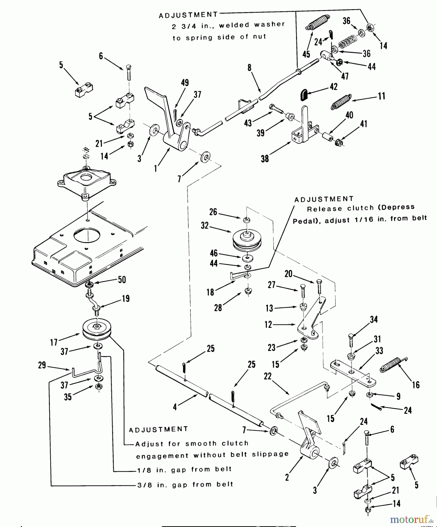 Toro Neu Mowers, Lawn & Garden Tractor Seite 1 12-11BP02 (B-115) - Toro B-115 5-Speed Tractor, 1984 BRAKE AND CLUTCH LINKAGE-5-SPEED