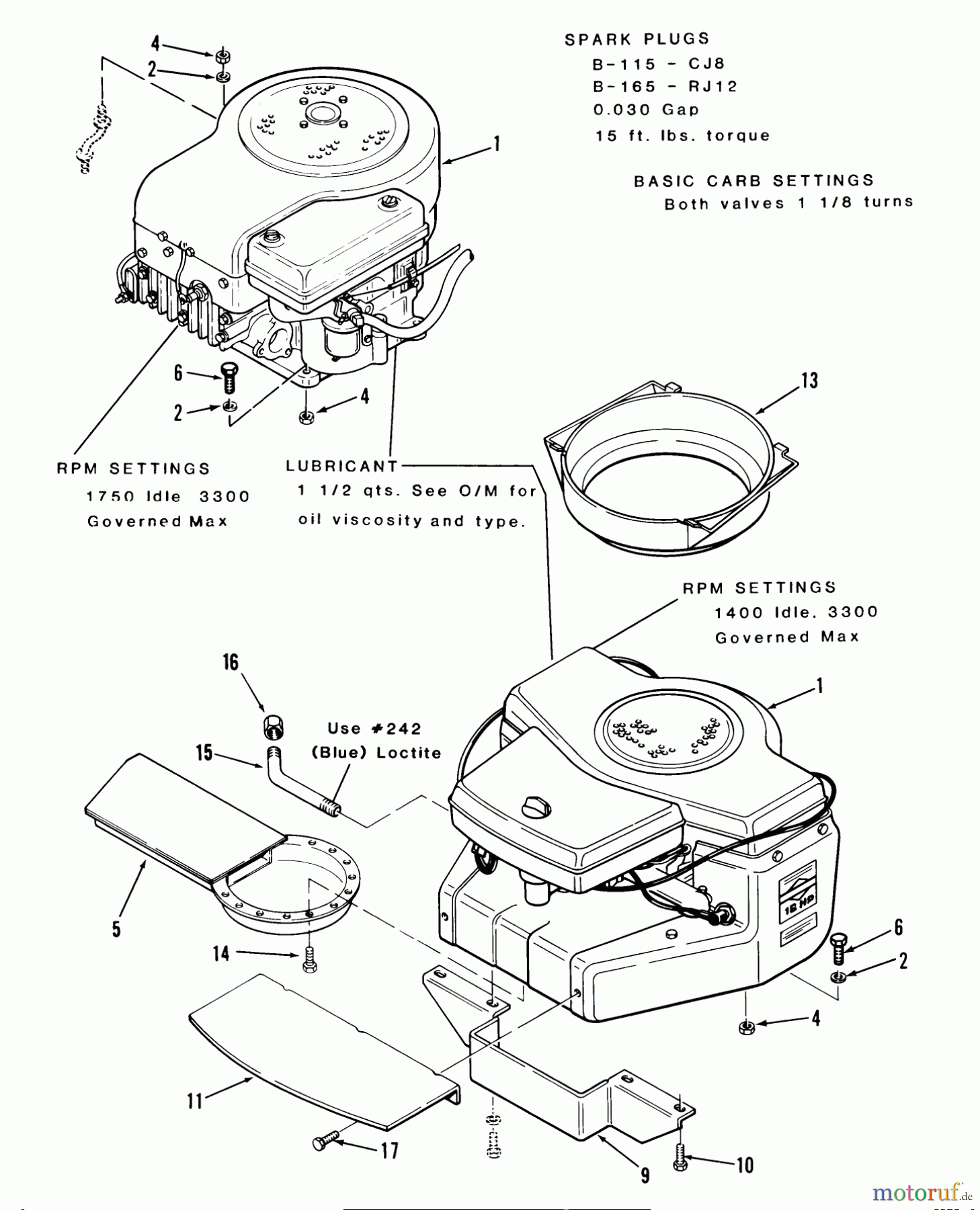 Toro Neu Mowers, Lawn & Garden Tractor Seite 1 12-11BP02 (B-115) - Toro B-115 5-Speed Tractor, 1984 ENGINE