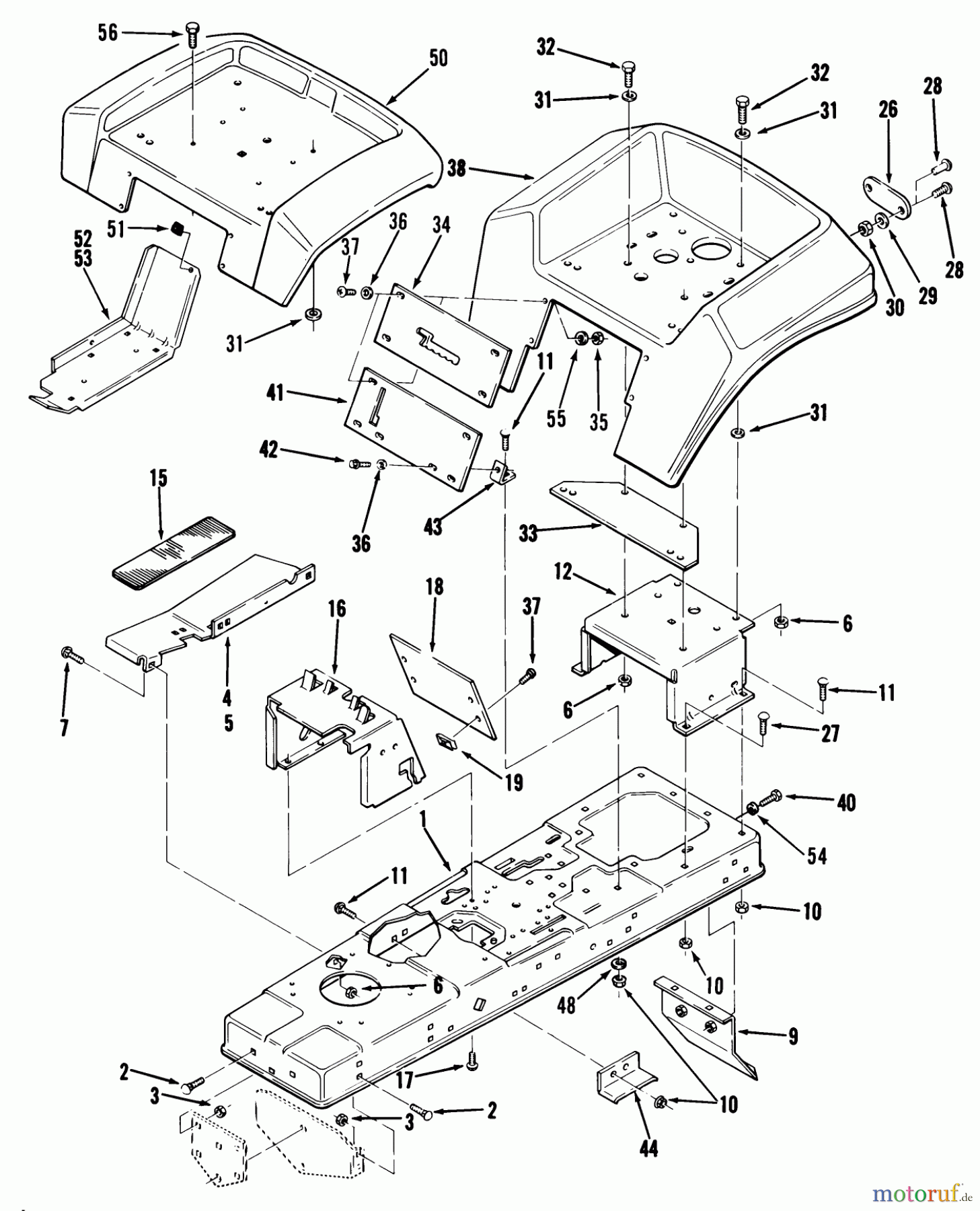 Toro Neu Mowers, Lawn & Garden Tractor Seite 1 12-16BE02 (B-165) - Toro B-165 Twin Automatic Tractor, 1984 FRAME, SHEET METAL AND COVERS #2