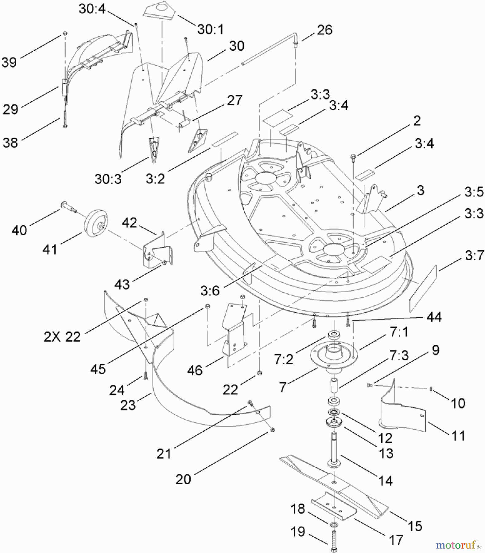  Toro Neu Mowers, Lawn & Garden Tractor Seite 1 135E (RT380H) - Toro RT380H Recycling Mower, 2009 (290000001-290999999) 38 INCH DECK ASSEMBLY