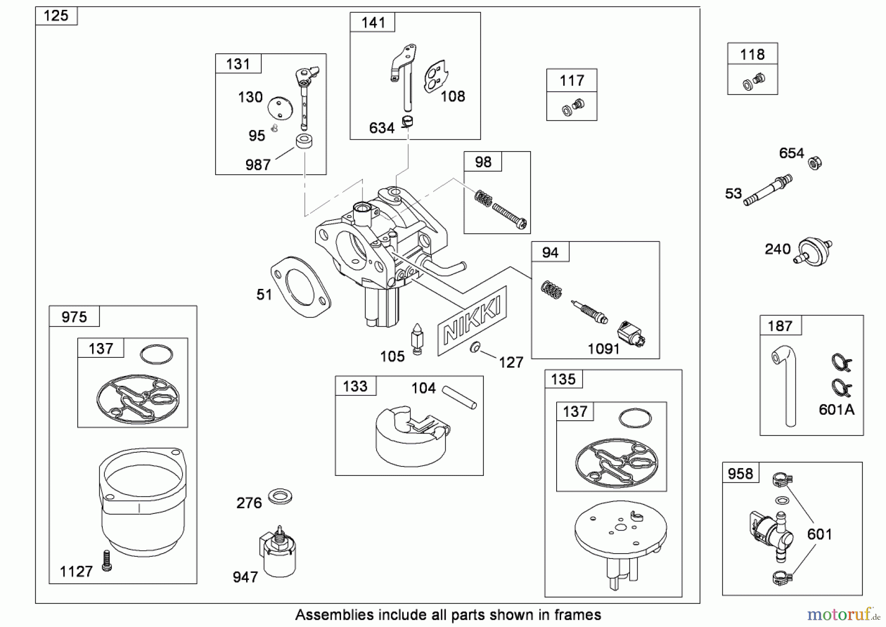  Toro Neu Mowers, Lawn & Garden Tractor Seite 1 135E (RT380H) - Toro RT380H Recycling Mower, 2009 (290000001-290999999) CARBURETOR ASSEMBLY (NIKKI) BRIGGS AND STRATTON MODEL 31E777-0130-E1