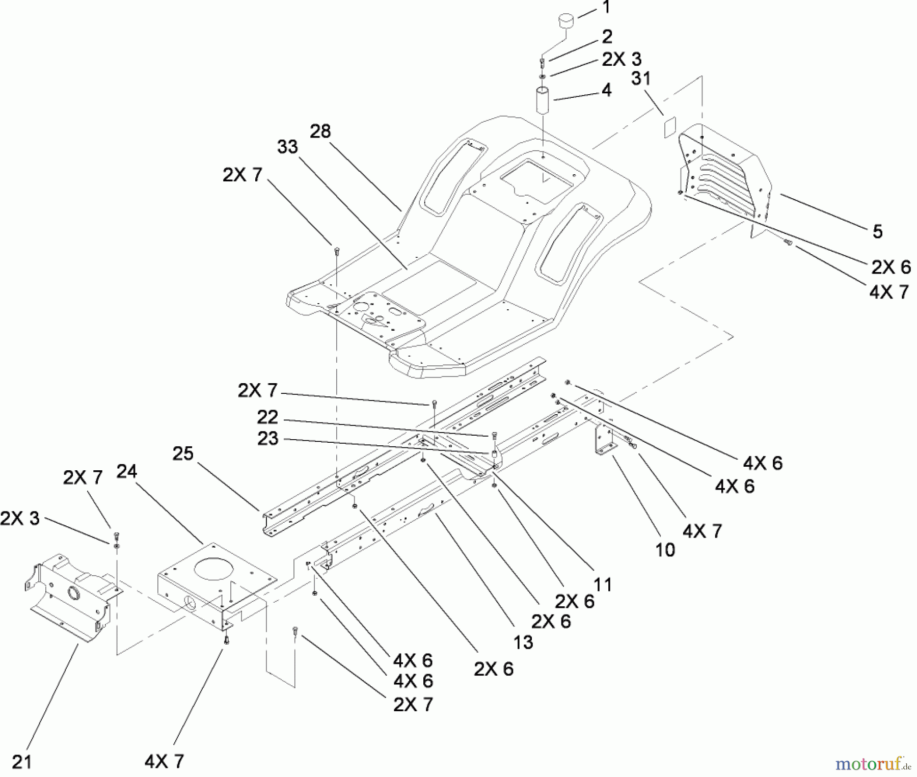  Toro Neu Mowers, Lawn & Garden Tractor Seite 1 135E (RT380H) - Toro RT380H Recycling Mower, 2009 (290000001-290999999) FRAME AND BODY ASSEMBLY