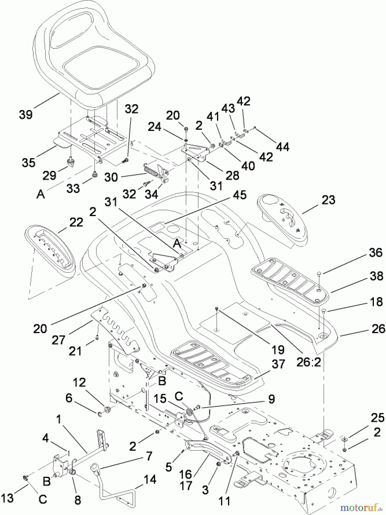 Toro Neu Mowers, Lawn & Garden Tractor Seite 1 13RL60RG044 (LX426) - Toro LX426 Lawn Tractor, 2008 (SN 1L107H10100-) SEAT AND FENDER ASSEMBLY