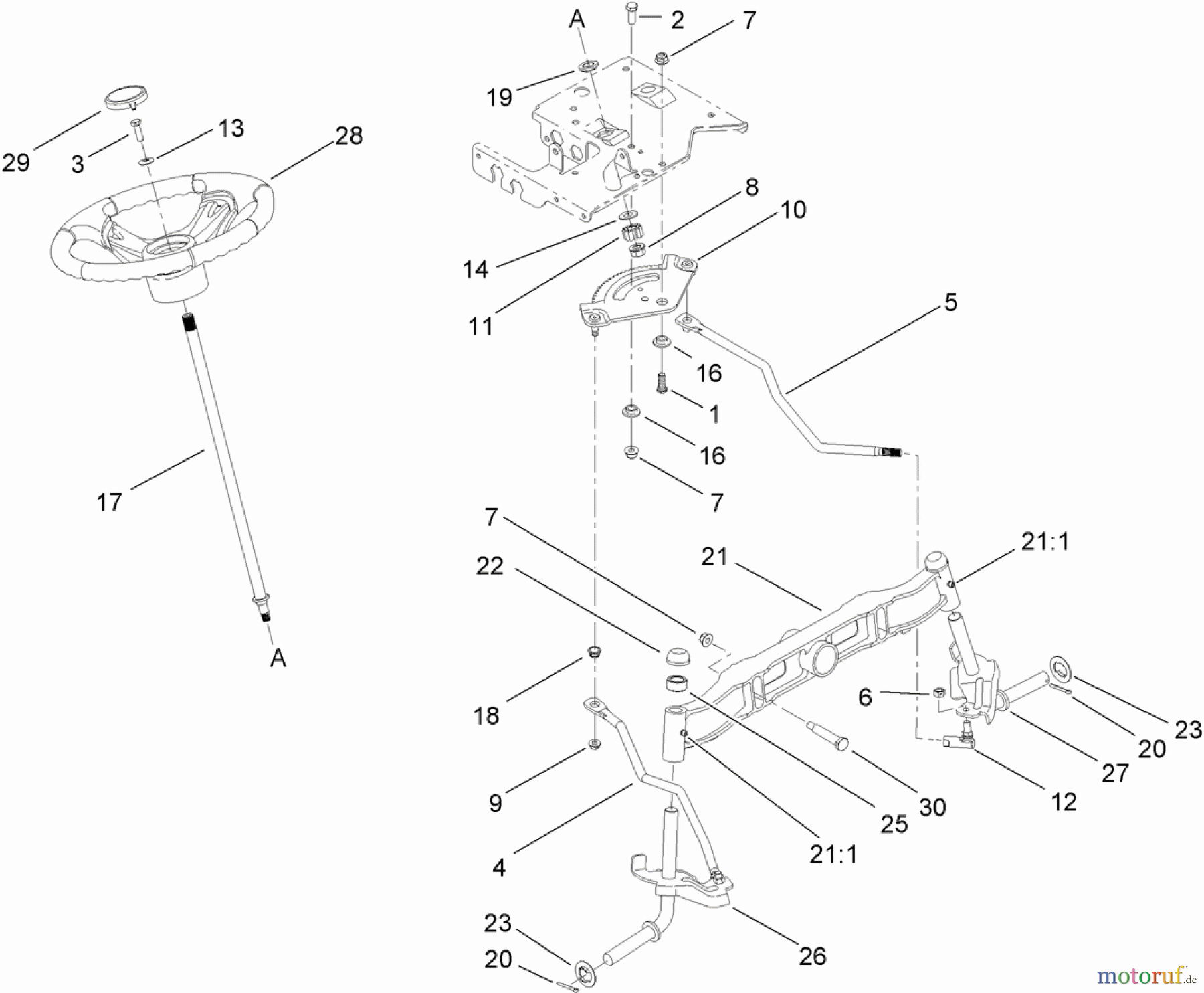  Toro Neu Mowers, Lawn & Garden Tractor Seite 1 13RL60RG244 (LX426) - Toro LX426 Lawn Tractor, 2008 (SN 1L107H10100-) STEERING SHAFT AND FRONT AXLE ASSEMBLY