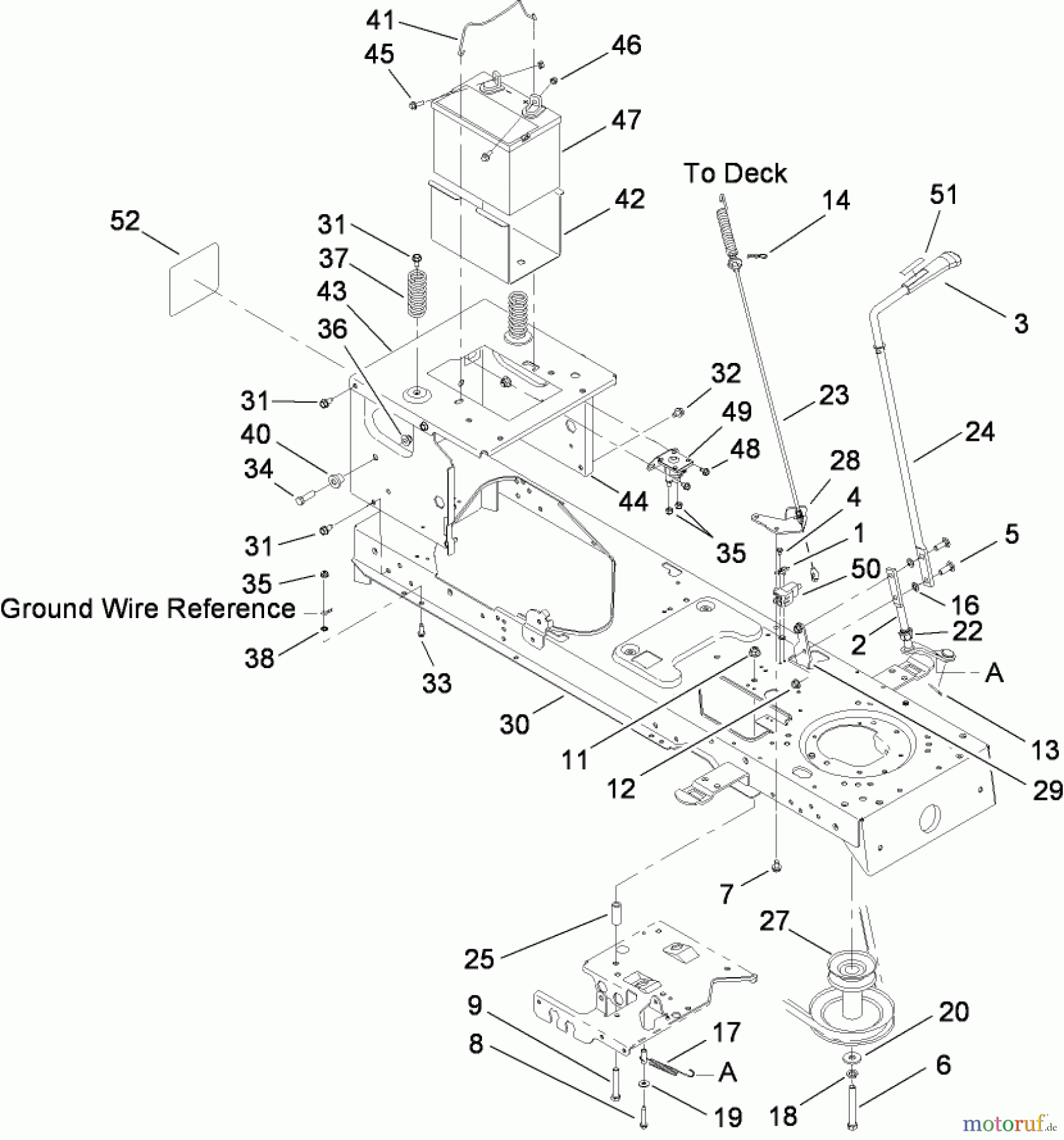  Toro Neu Mowers, Lawn & Garden Tractor Seite 1 13AL60RG048 (LX426) - Toro LX426 Lawn Tractor, 2008 (SN 1L107H10100-) FRAME, BATTERY AND PTO ENGAGE ASSEMBLY