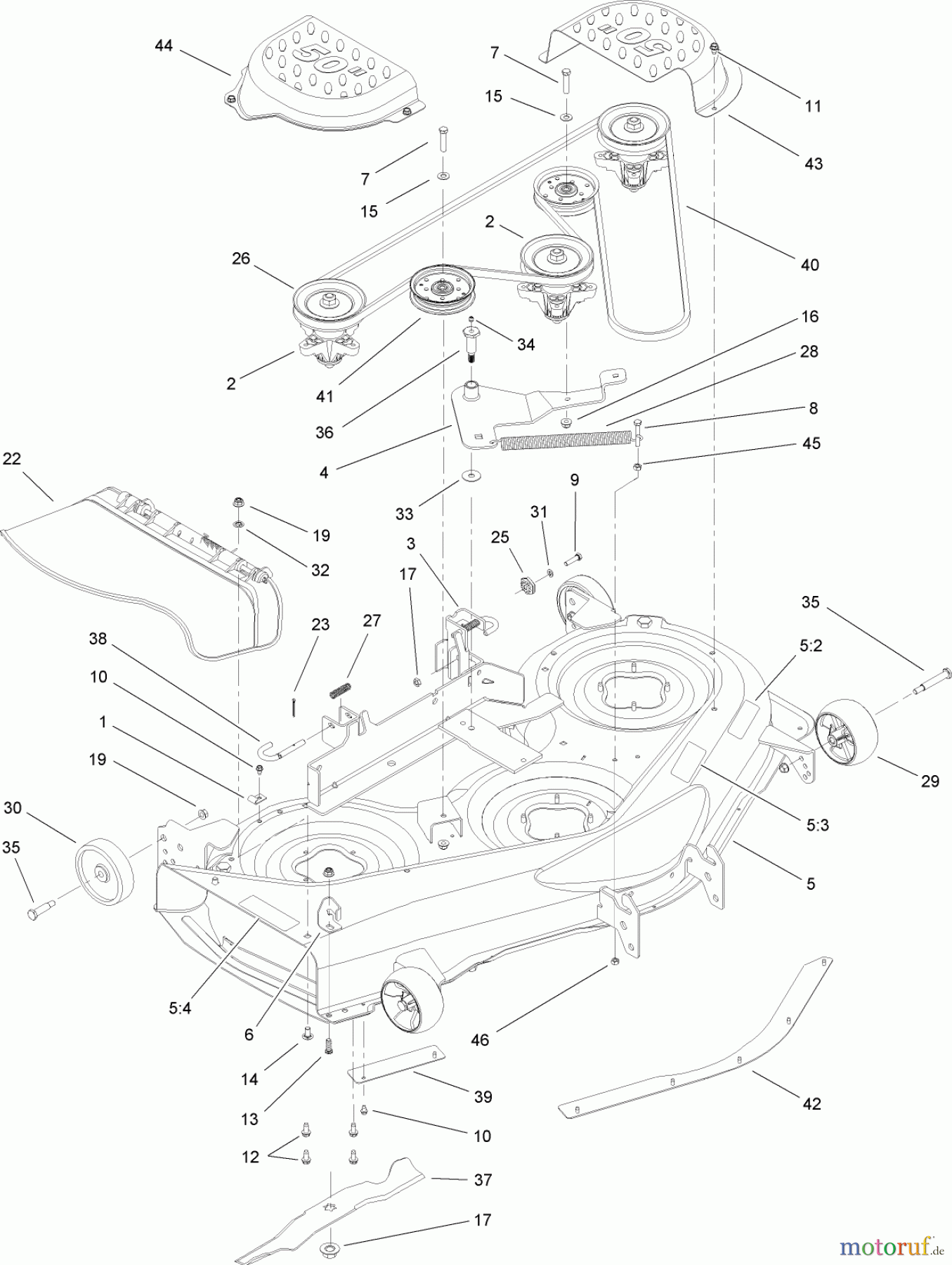  Toro Neu Mowers, Lawn & Garden Tractor Seite 1 13AP60RP544 (LX500) - Toro LX500 Lawn Tractor, 2006 (1A056B50000-) DECK ASSEMBLY