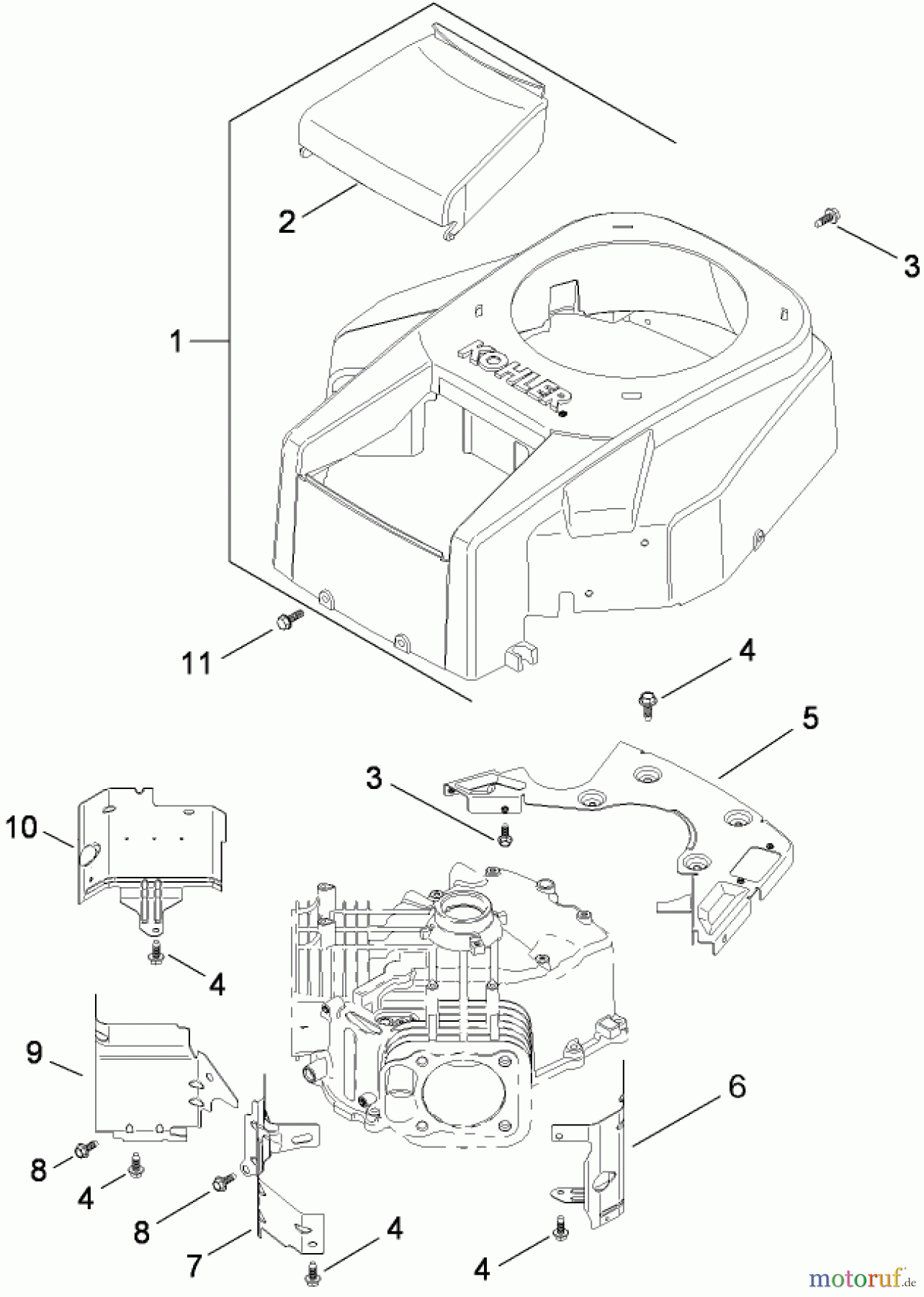Toro Neu Mowers, Lawn & Garden Tractor Seite 1 13AP61RH048 (LX468) - Toro LX468 Lawn Tractor, 2008 (SN 1C108H20348-) BLOWER HOUSING AND BAFFLE ASSEMBLY KOHLER SV715-0016