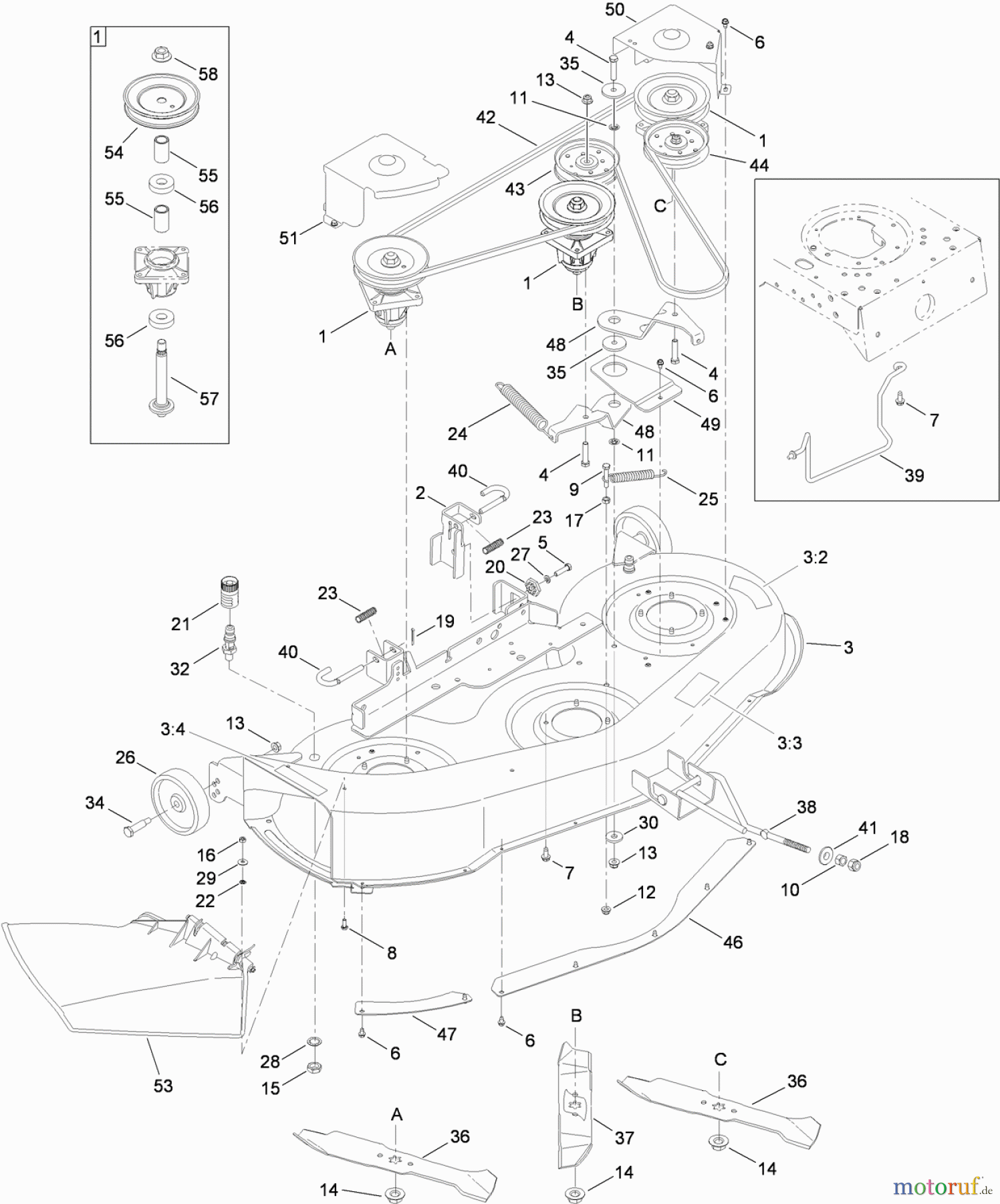  Toro Neu Mowers, Lawn & Garden Tractor Seite 1 13AP61RH848 (LX468) - Toro LX468 Lawn Tractor, 2009 (1-1) 46 INCH DECK ASSEMBLY