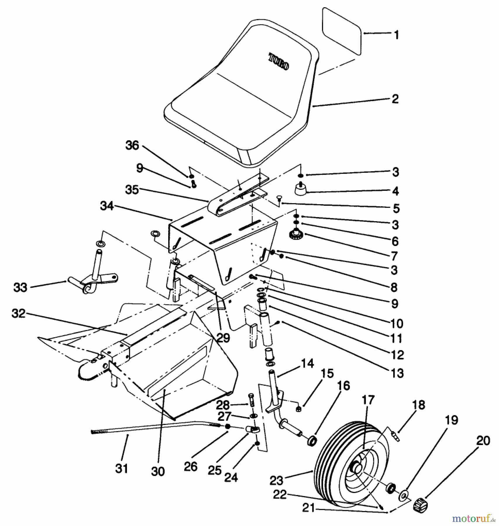 Toro Neu Accessories, Mower 30123 - Toro Deluxe Sulky, 1995 (59000001-59999999) SEAT AND WHEEL ASSEMBLY