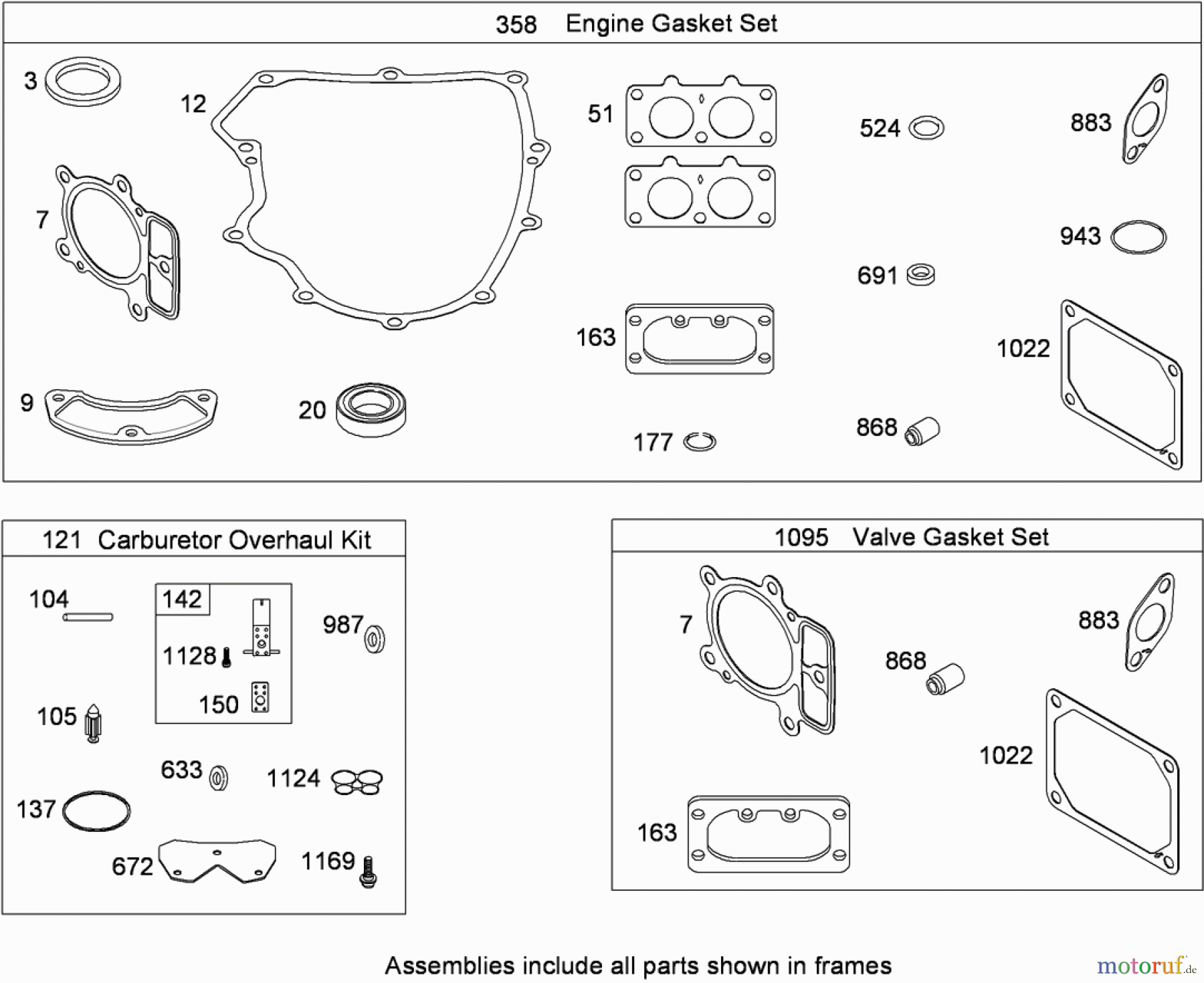 Toro Neu Mowers, Lawn & Garden Tractor Seite 1 13AT61RH044 (LX466) - Toro LX466 Lawn Tractor, 2008 (SN 1L137H10100 -) ENGINE GASKET AND CARBURETOR OVERHAUL KITS BRIGGS AND STRATTON 407777-0550-E1