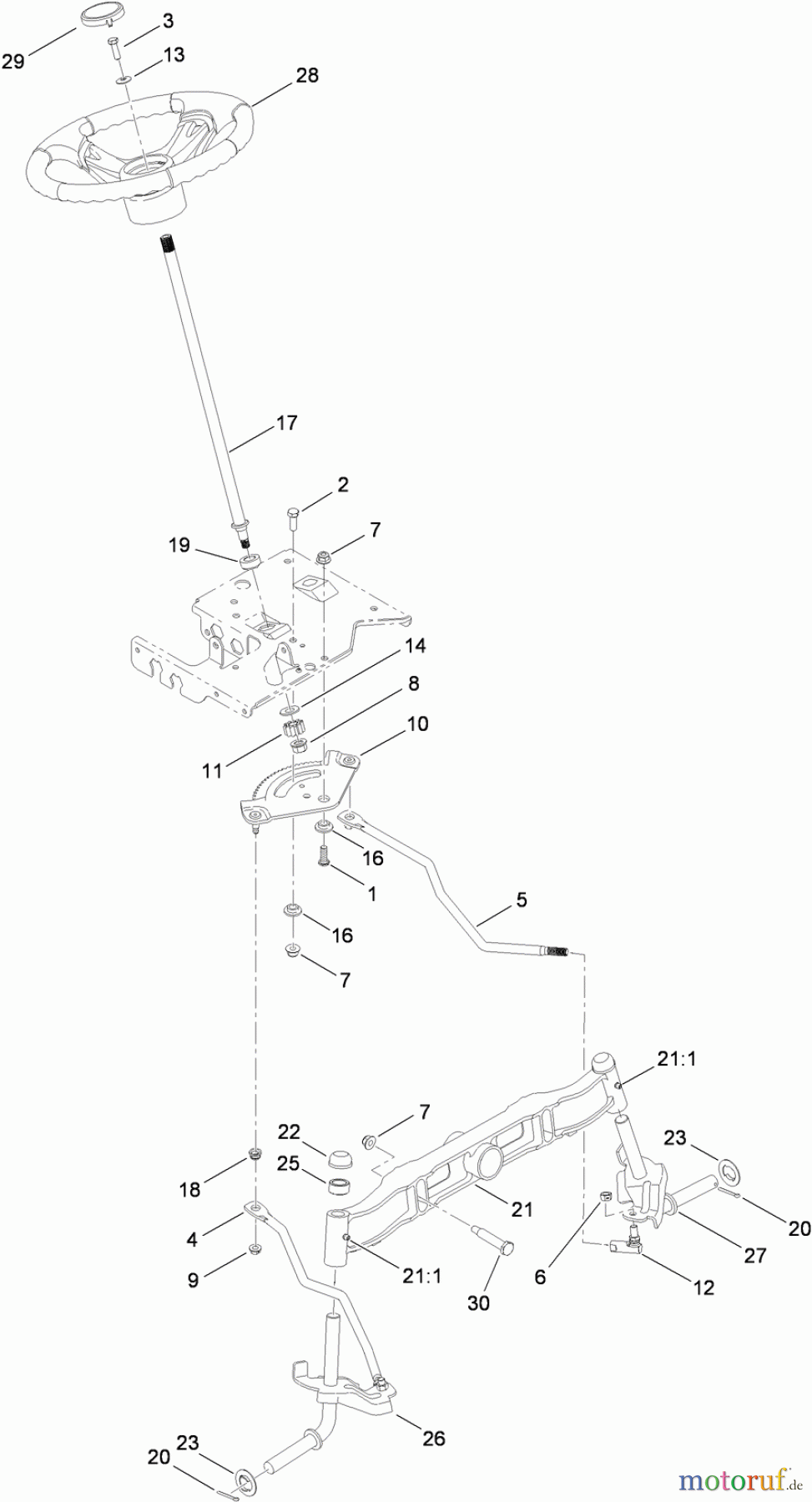 Toro Neu Mowers, Lawn & Garden Tractor Seite 1 13AX60RG848 (LX423) - Toro LX423 Lawn Tractor, 2009 (1-1) STEERING AND FRONT AXLE ASSEMBLY