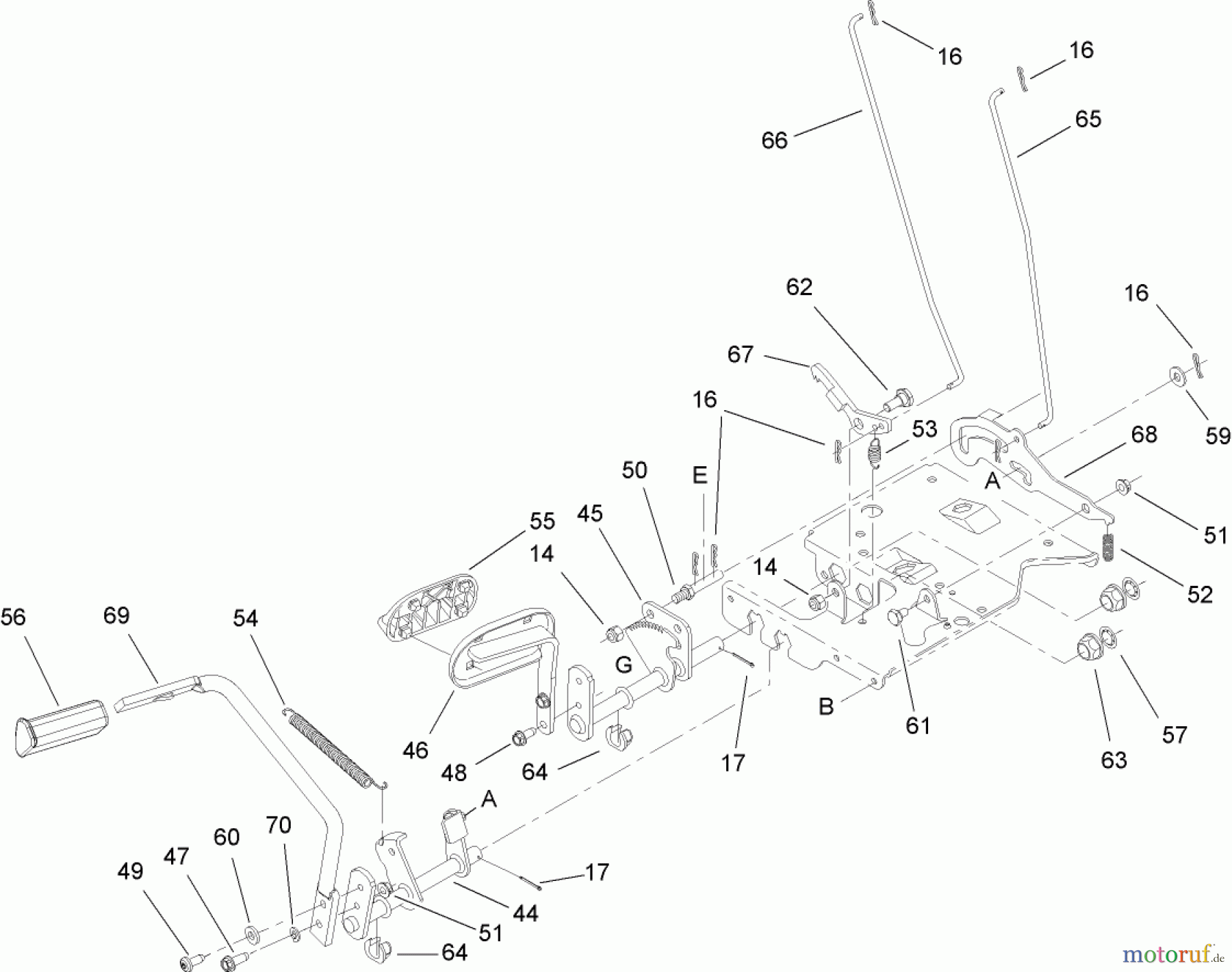 Toro Neu Mowers, Lawn & Garden Tractor Seite 1 13AX60RH744 (LX460) - Toro LX460 Lawn Tractor, 2006 (1A056B50000-) BRAKE AND TRACTION PEDAL ASSEMBLY