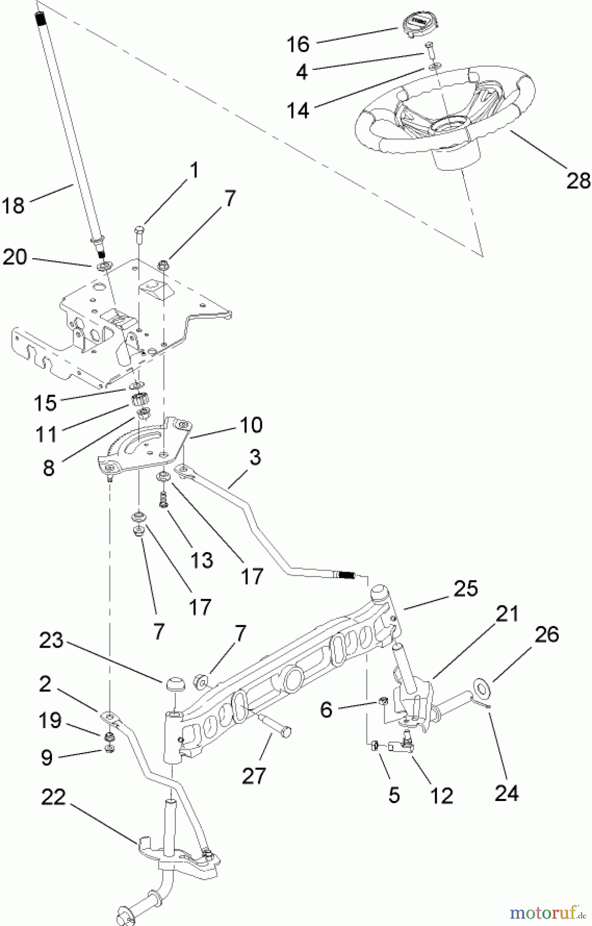 Toro Neu Mowers, Lawn & Garden Tractor Seite 1 13AX60RH744 (LX460) - Toro LX460 Lawn Tractor, 2006 (1A056B50000-) STEERING SHAFT AND FRONT AXLE ASSEMBLY