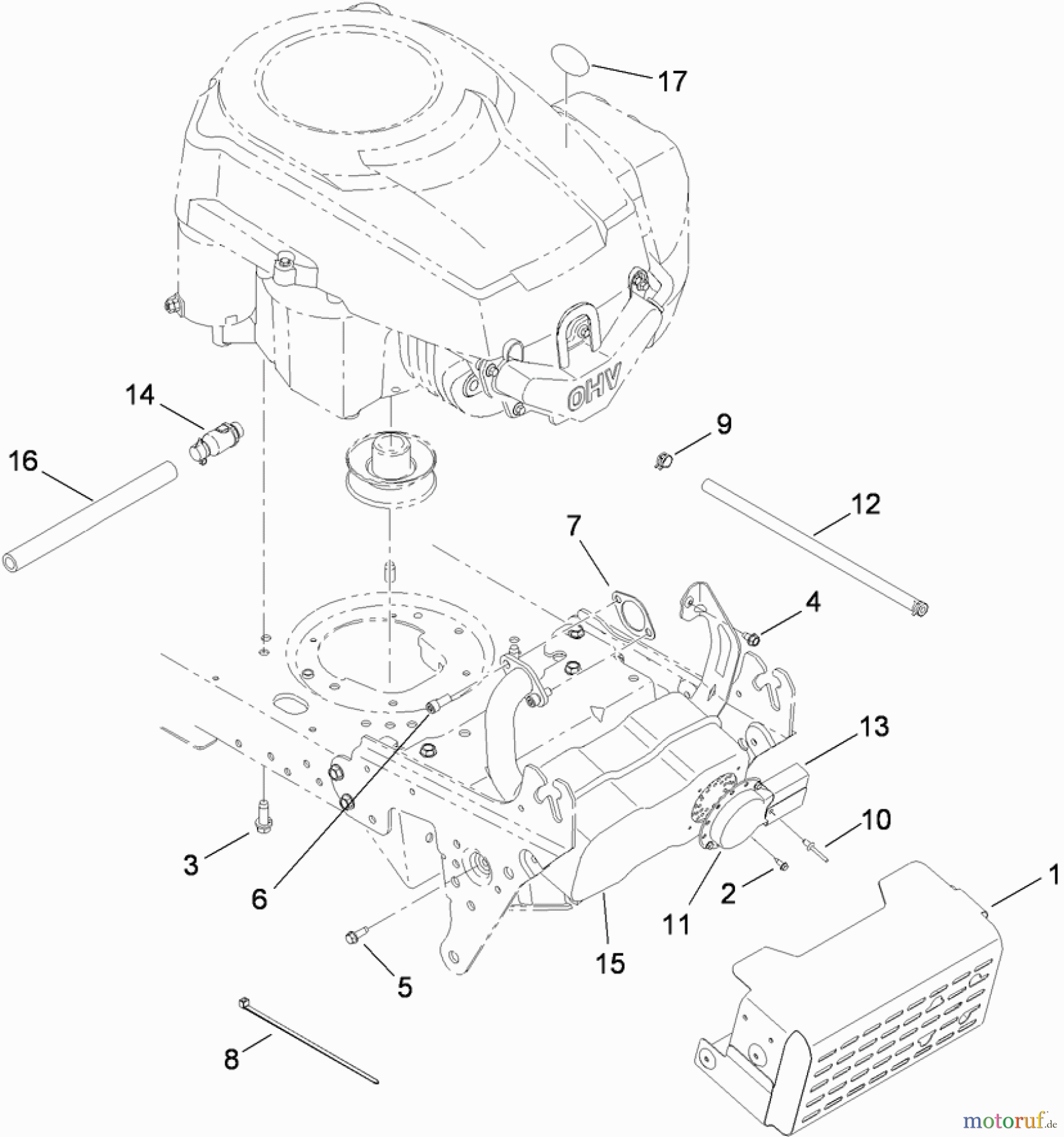 Toro Neu Mowers, Lawn & Garden Tractor Seite 1 13AX61RG848 (LX427) - Toro LX427 Lawn Tractor, After January 31 2009, 2009 (1A319H10001-1L319H19999) MUFFLER AND SHIELD ASSEMBLY